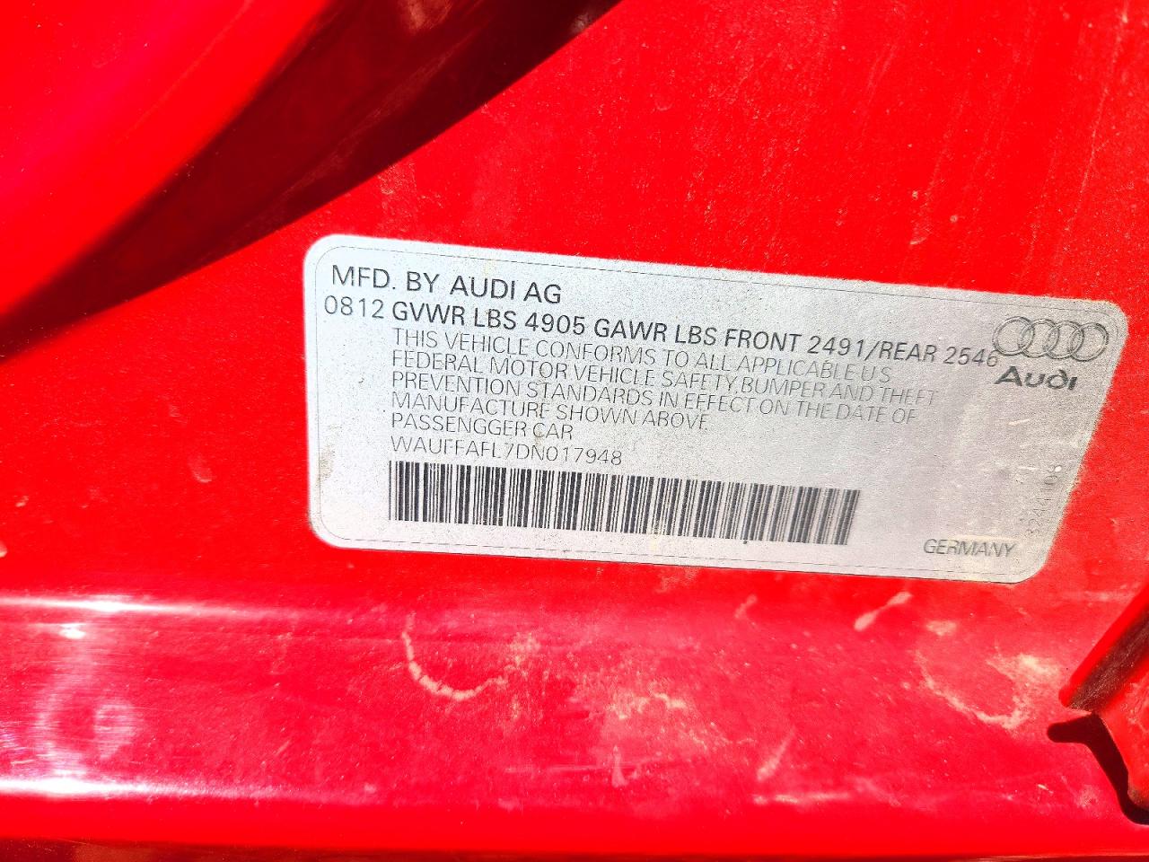 2013 Audi A4 Premium Plus Red vin: WAUFFAFL7DN017948