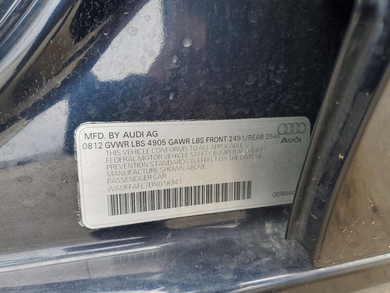 2013 Audi A4 Premium Plus Угольный vin: WAUFFAFL7DN018341
