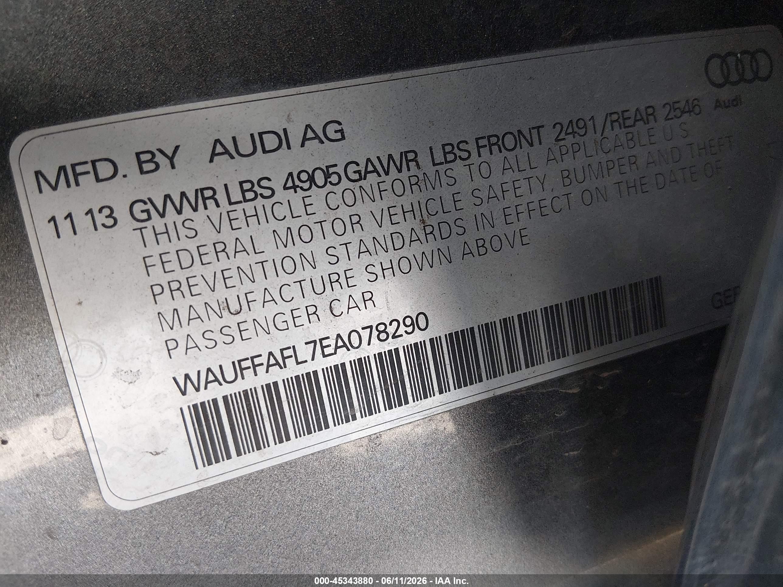 2014 Audi A4 2.0t Premium Gray vin: WAUFFAFL7EA078290