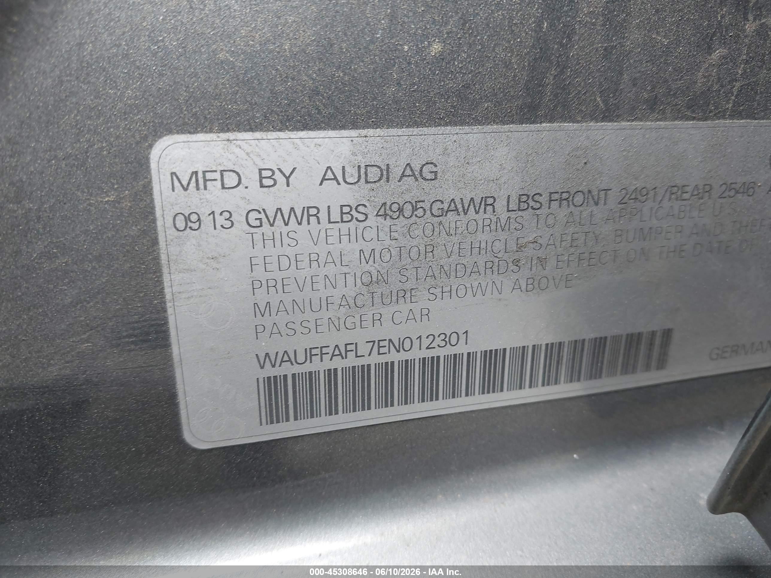 2014 Audi A4 2.0t Premium Gray vin: WAUFFAFL7EN012301