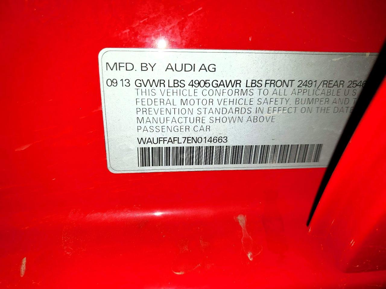 2014 Audi A4 Premium Plus Red vin: WAUFFAFL7EN014663