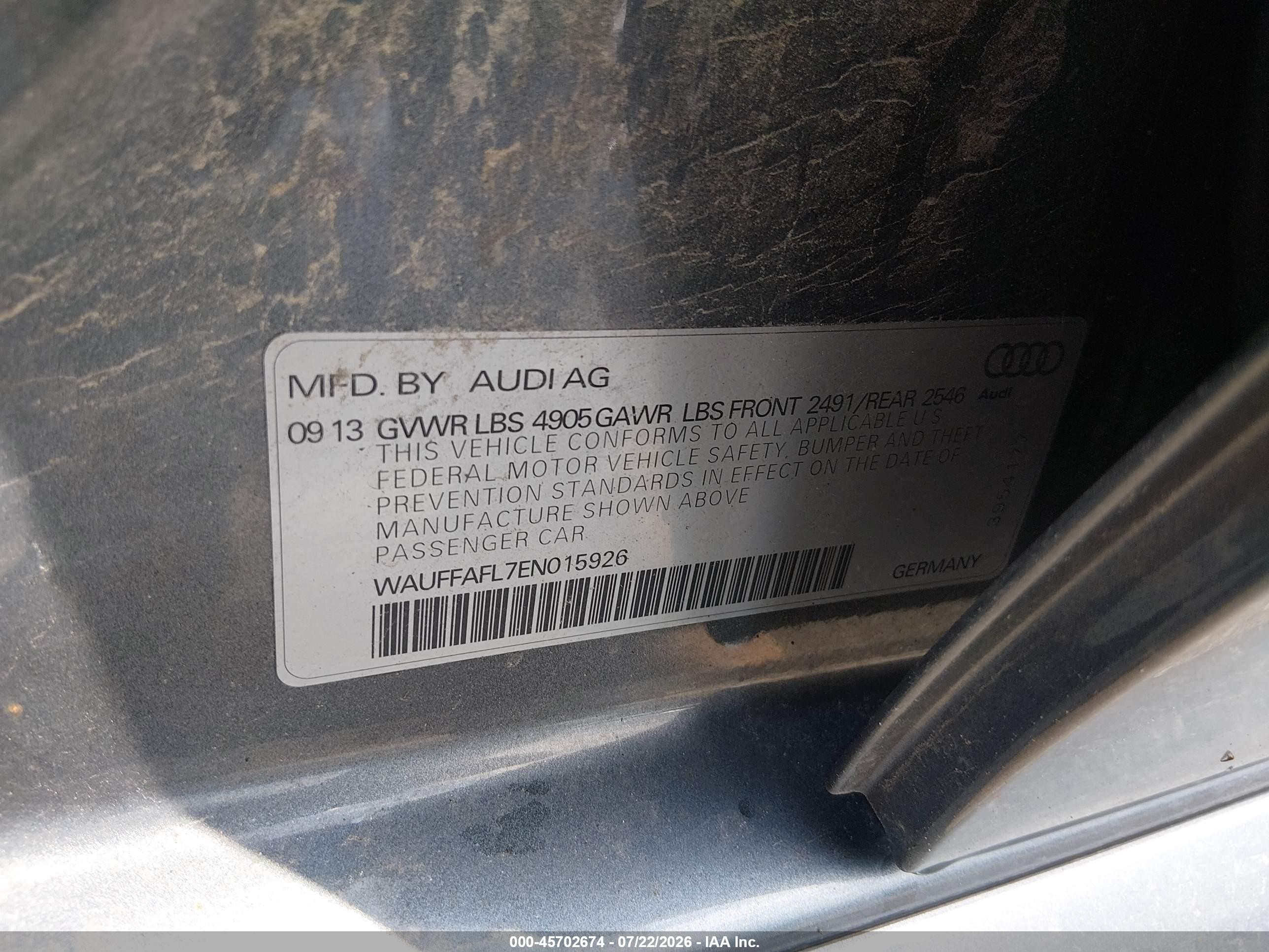 2014 Audi A4 2.0t Premium Gray vin: WAUFFAFL7EN015926