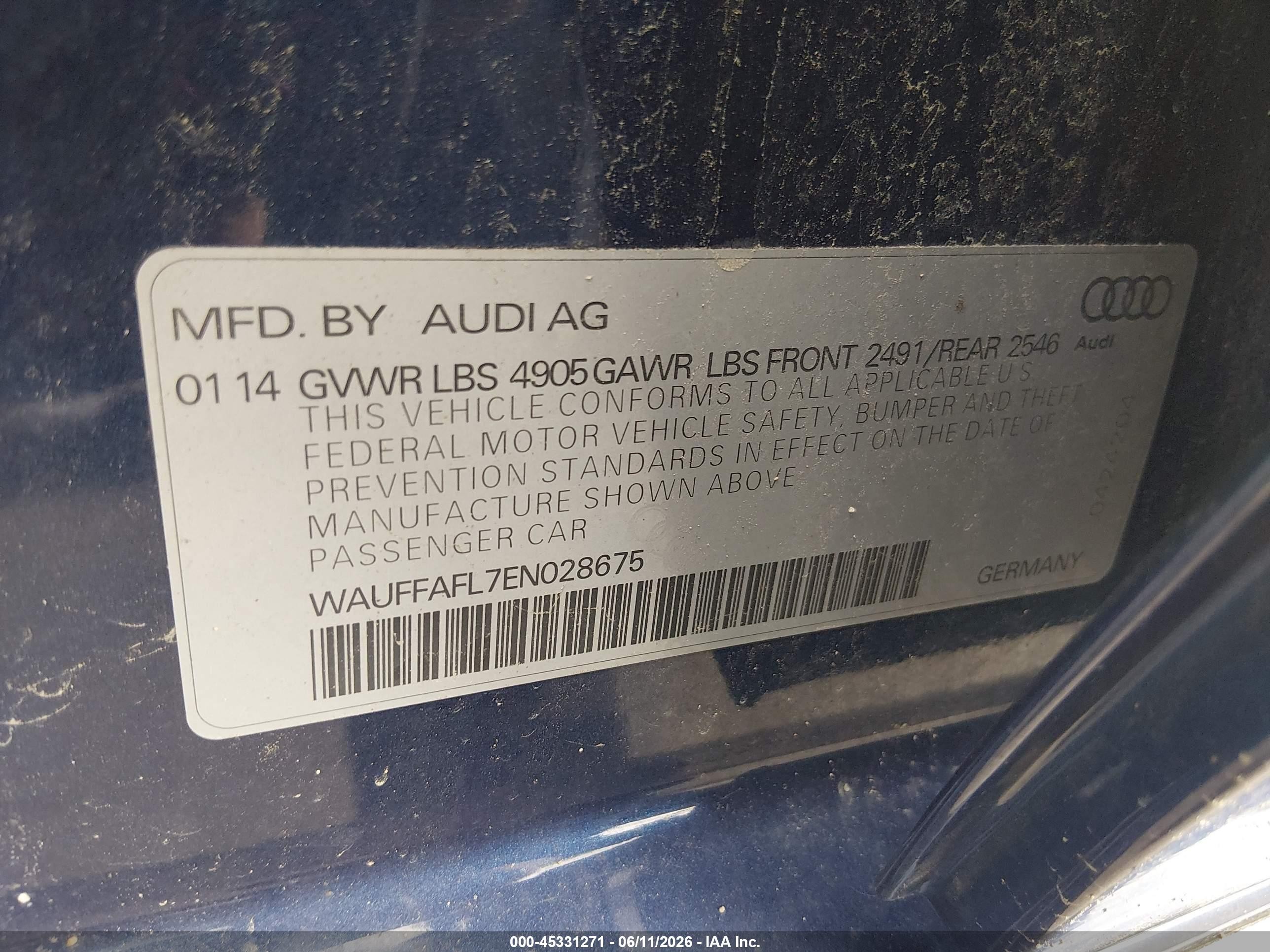 2014 Audi A4 2.0t Premium Синий vin: WAUFFAFL7EN028675