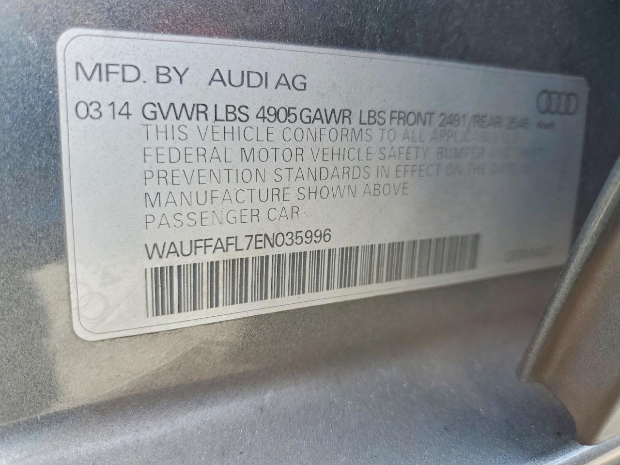 2014 Audi A4 Premium Plus Gray vin: WAUFFAFL7EN035996