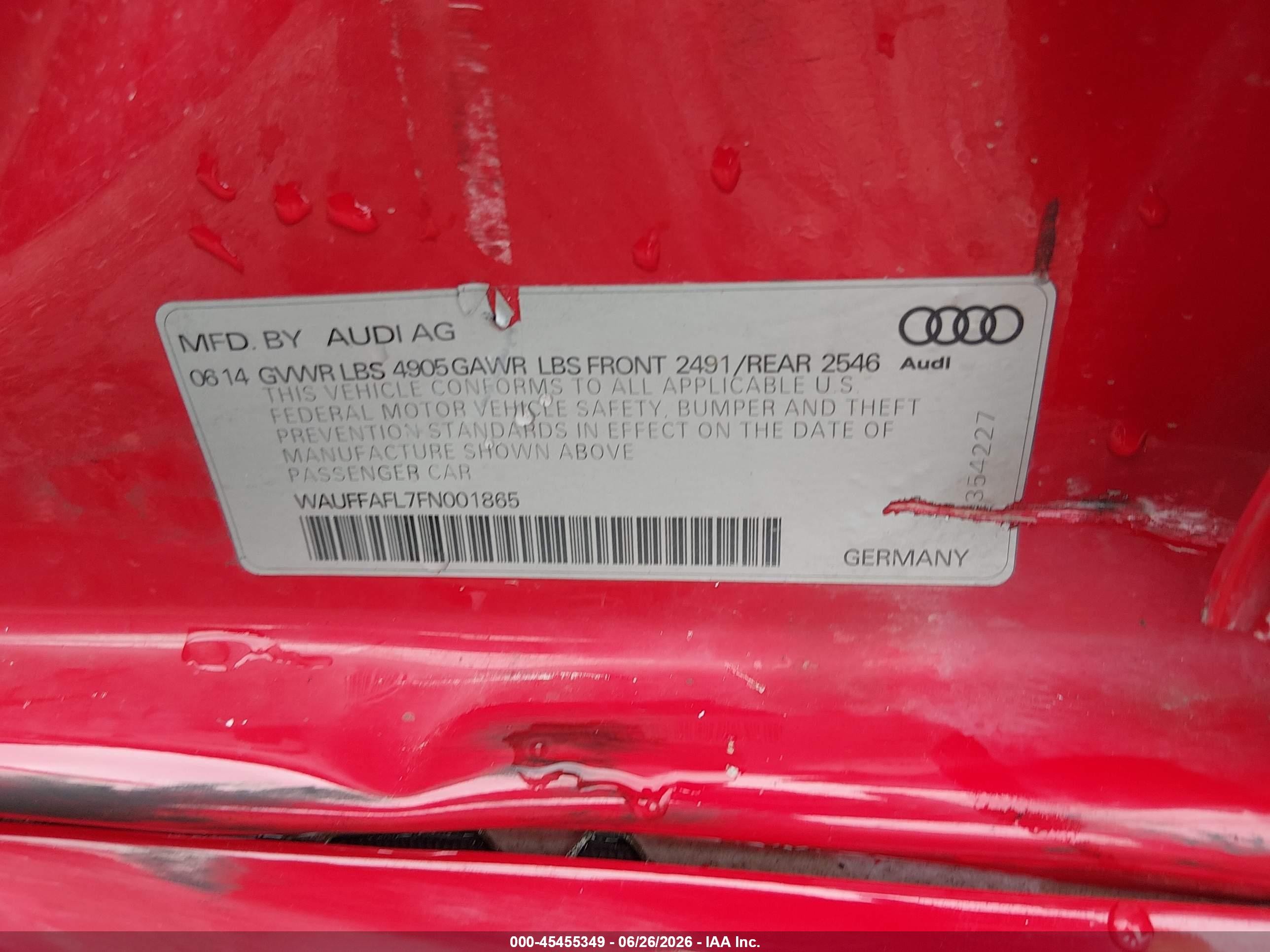 2015 Audi A4 2.0t Premium Red vin: WAUFFAFL7FN001865