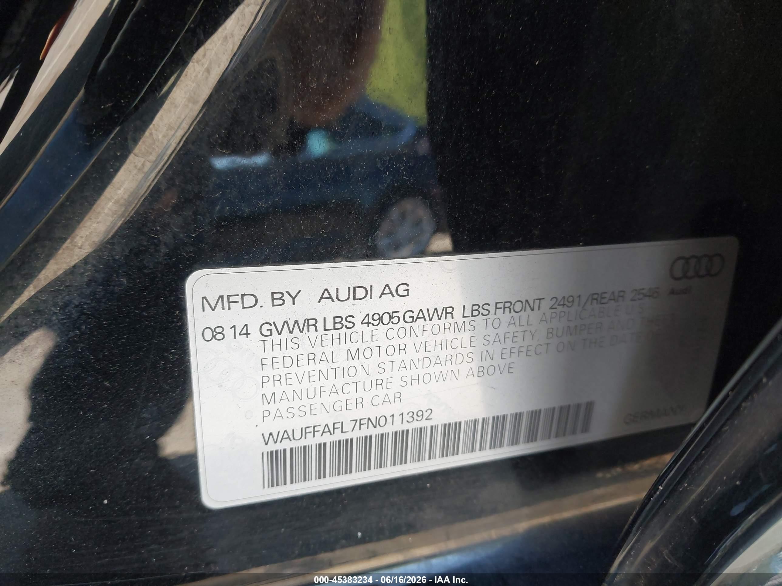 2015 Audi A4 2.0t Premium Black vin: WAUFFAFL7FN011392