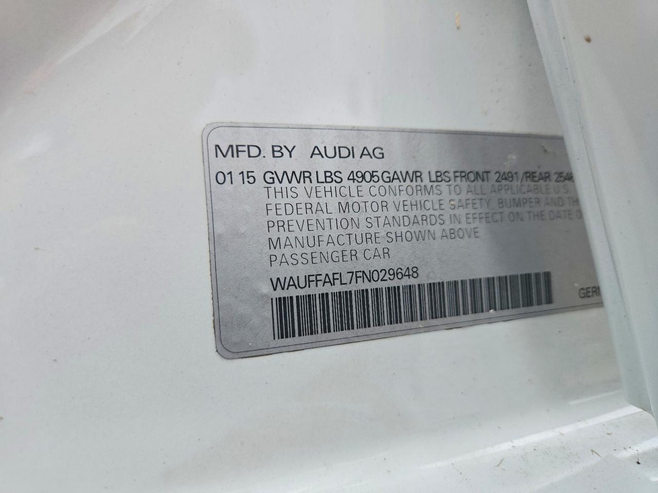 2015 Audi A4 Premium Plus White vin: WAUFFAFL7FN029648