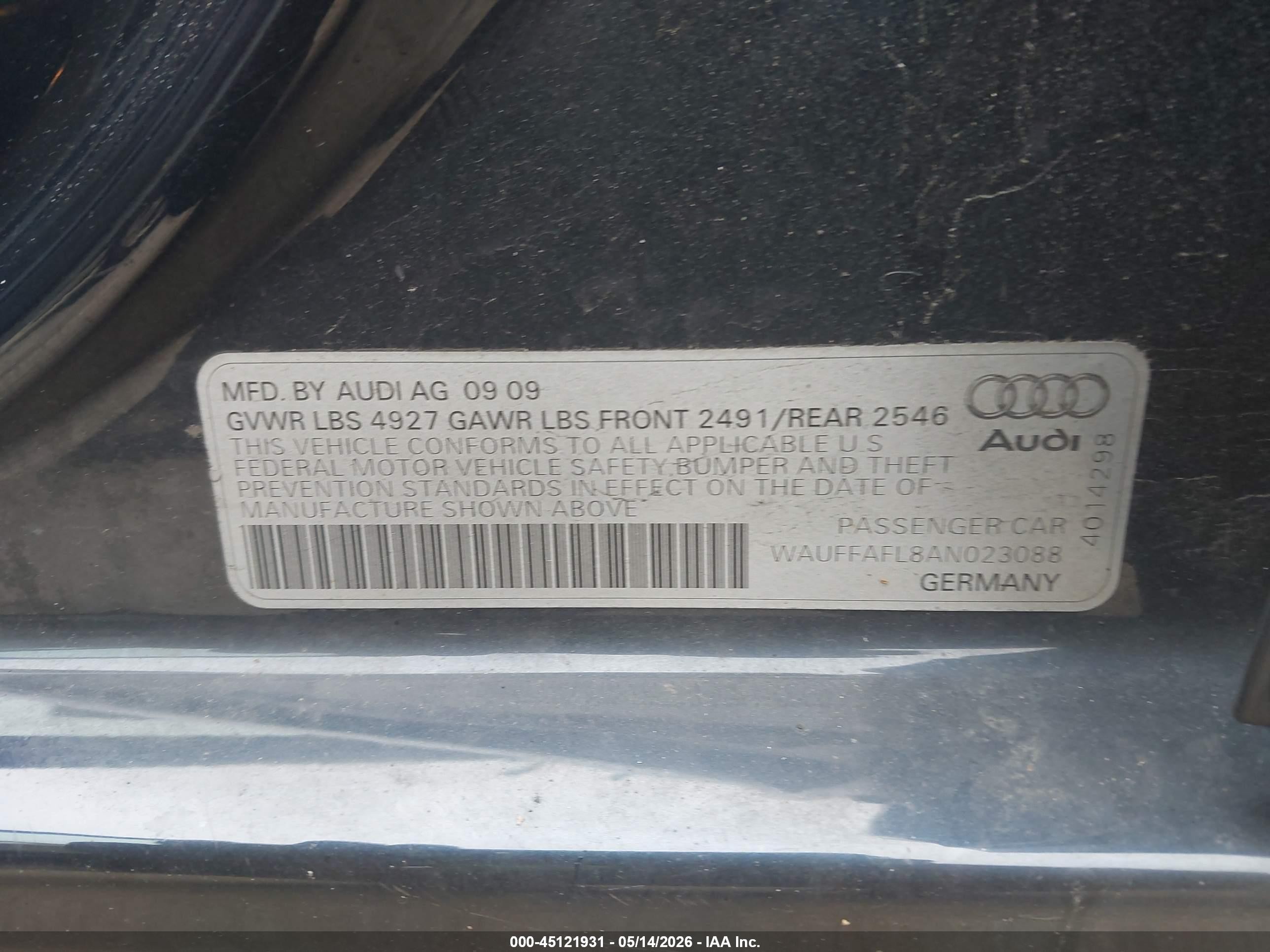2010 Audi A4 2.0t Premium Blue vin: WAUFFAFL8AN023088