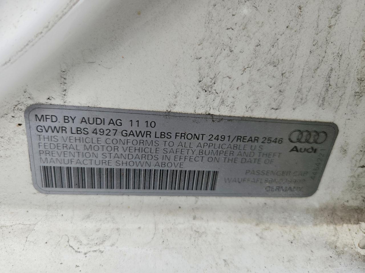 2011 Audi A4 Premium Plus White vin: WAUFFAFL8BN029992