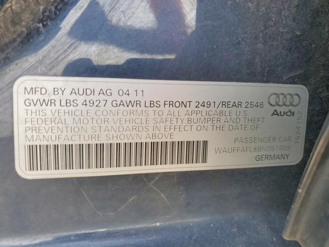 2011 Audi A4 Premium Plus Blue vin: WAUFFAFL8BN051409