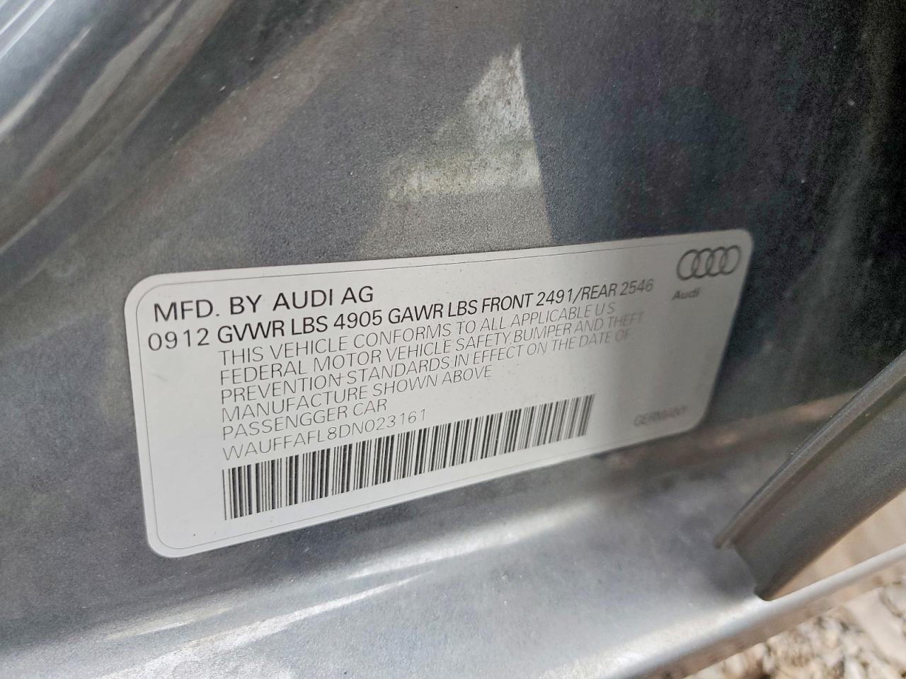 2013 Audi A4 Premium Plus Gray vin: WAUFFAFL8DN023161