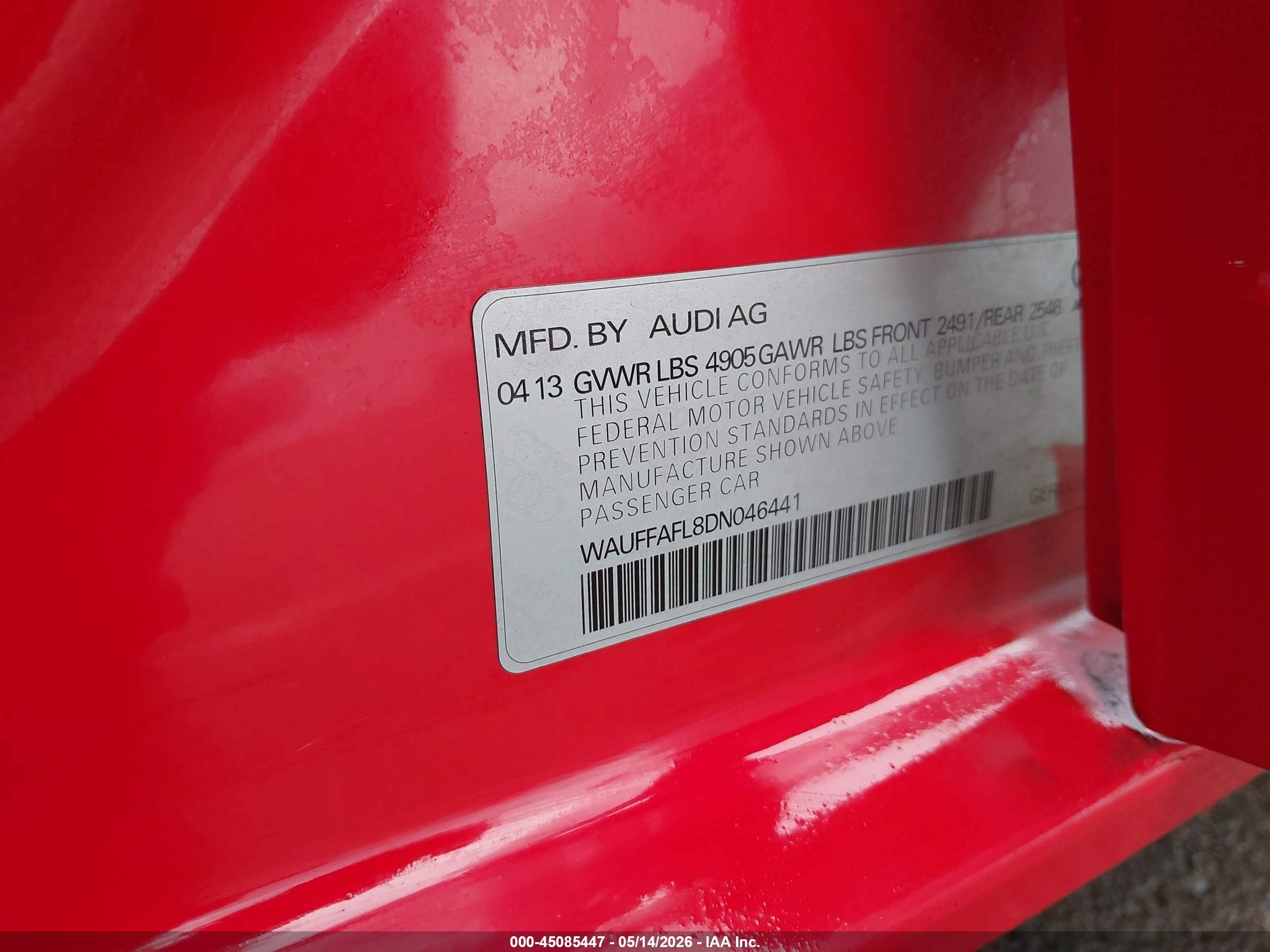 2013 Audi A4 2.0t Premium Red vin: WAUFFAFL8DN046441