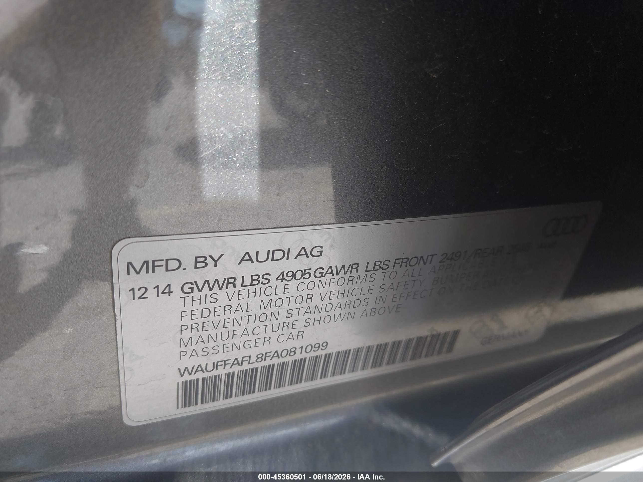 2015 Audi A4 2.0t Premium Silver vin: WAUFFAFL8FA081099