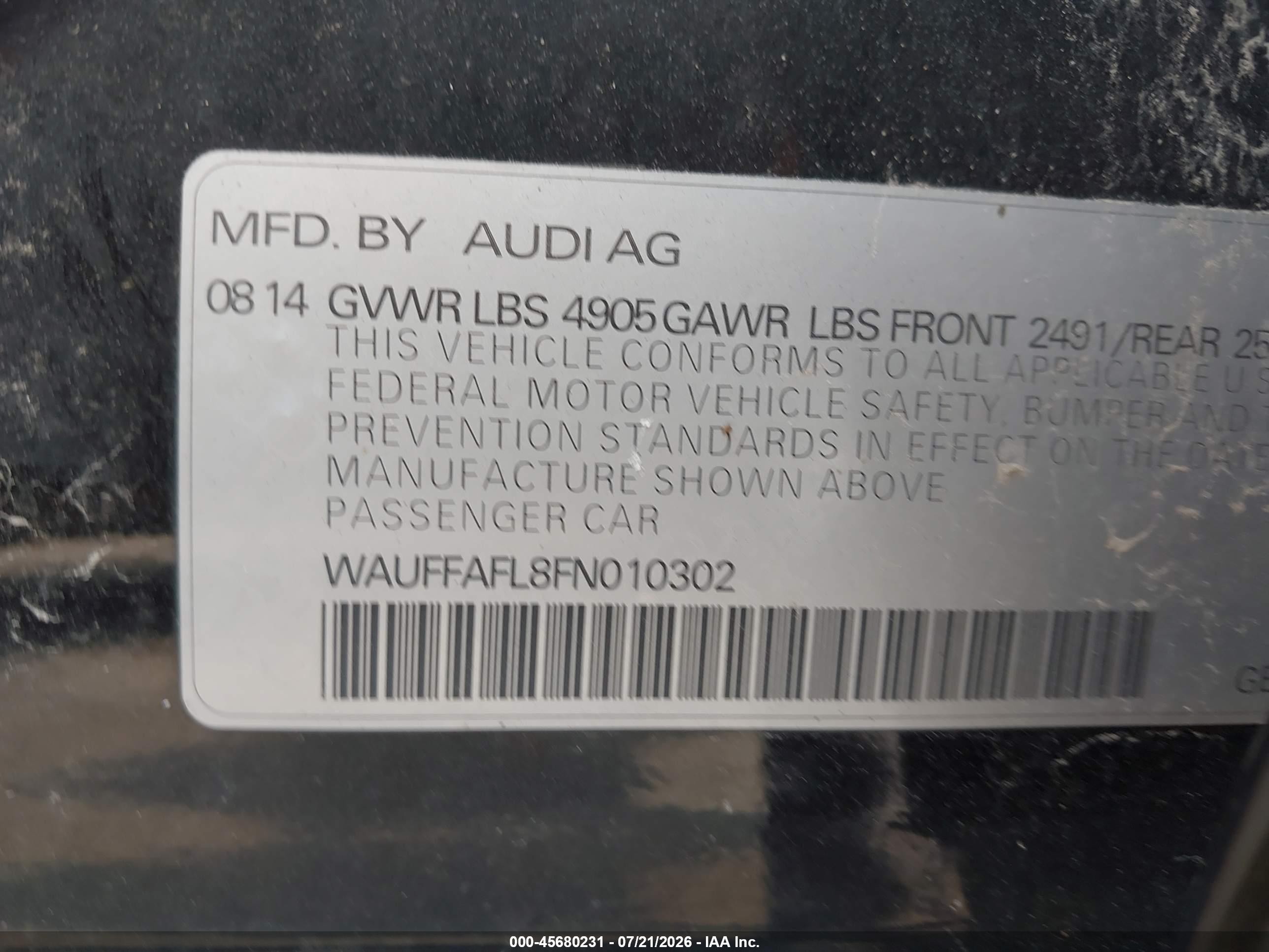 2015 Audi A4 2.0t Premium Black vin: WAUFFAFL8FN010302