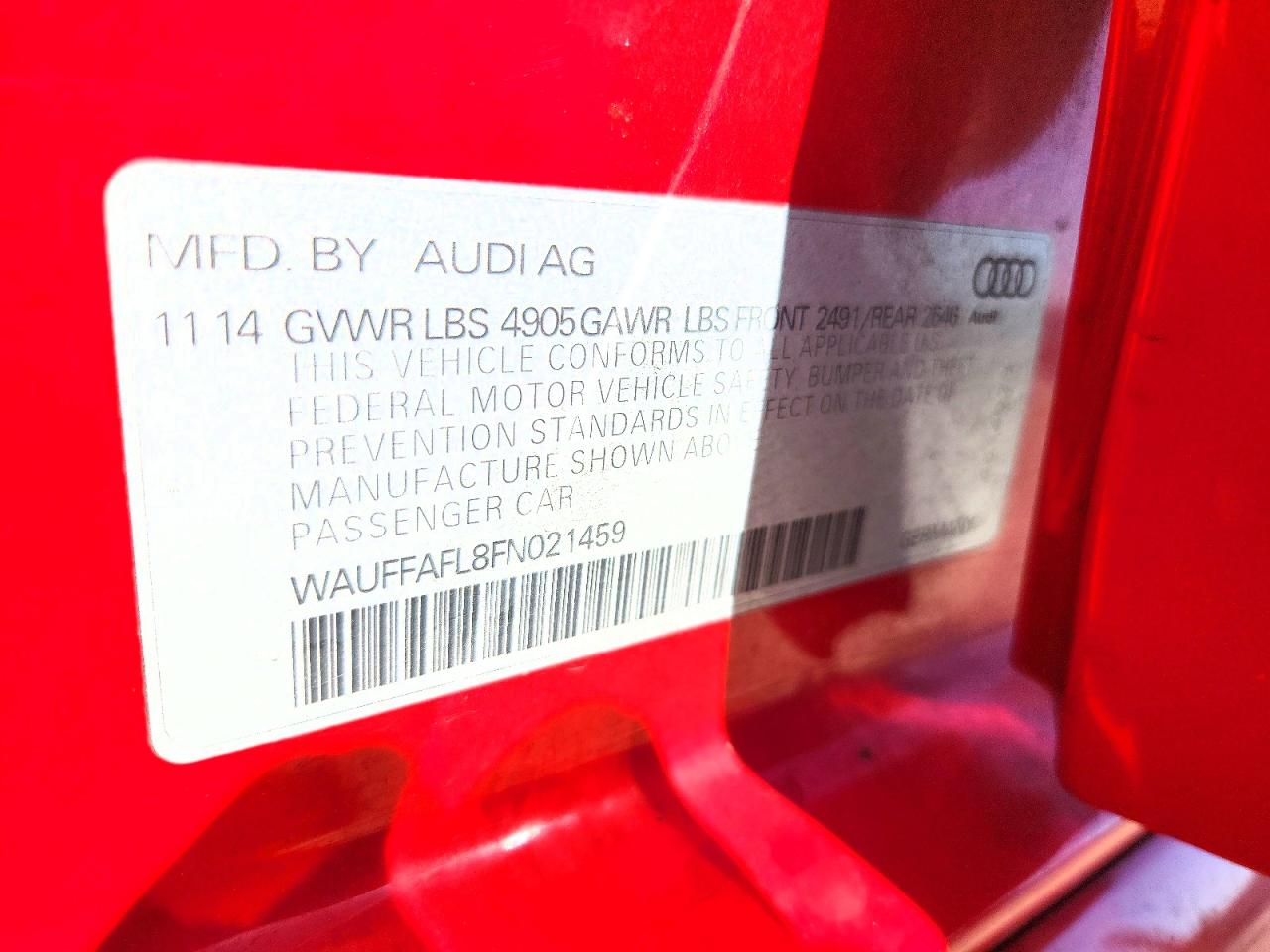 2015 Audi A4 Premium Plus Red vin: WAUFFAFL8FN021459