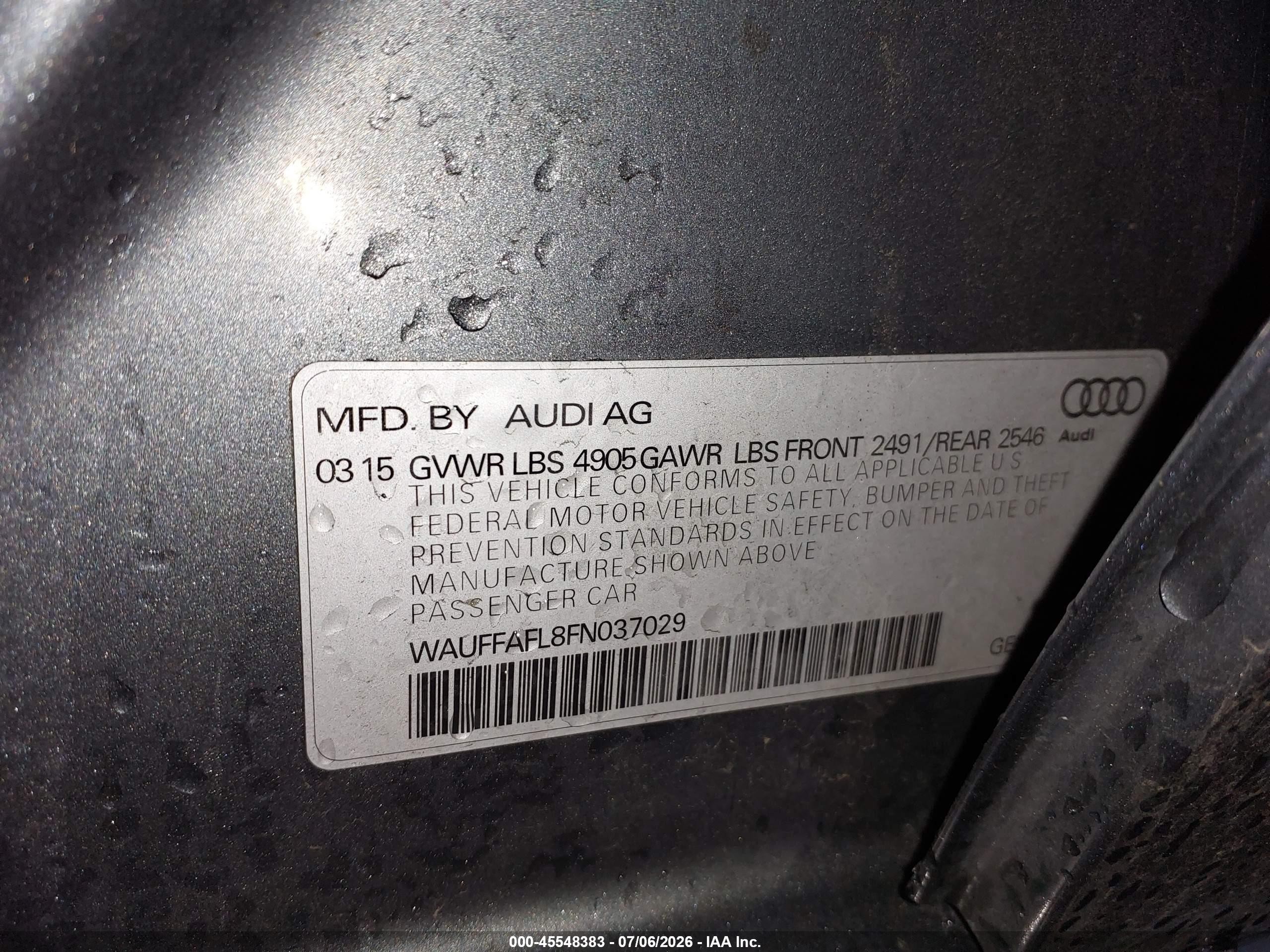 2015 Audi A4 2.0t Premium Gray vin: WAUFFAFL8FN037029