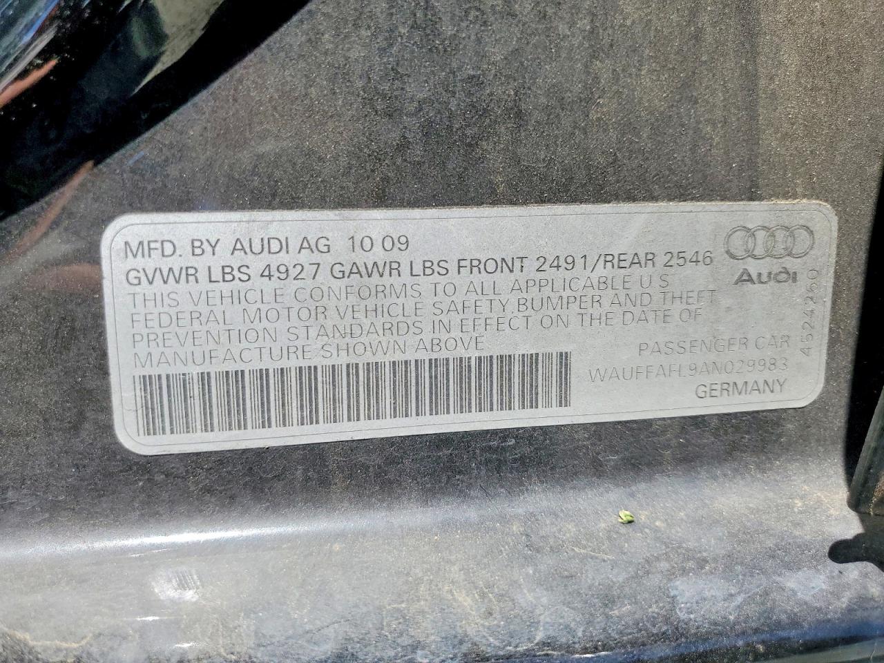 2010 Audi A4 Premium Plus Черный vin: WAUFFAFL9AN029983