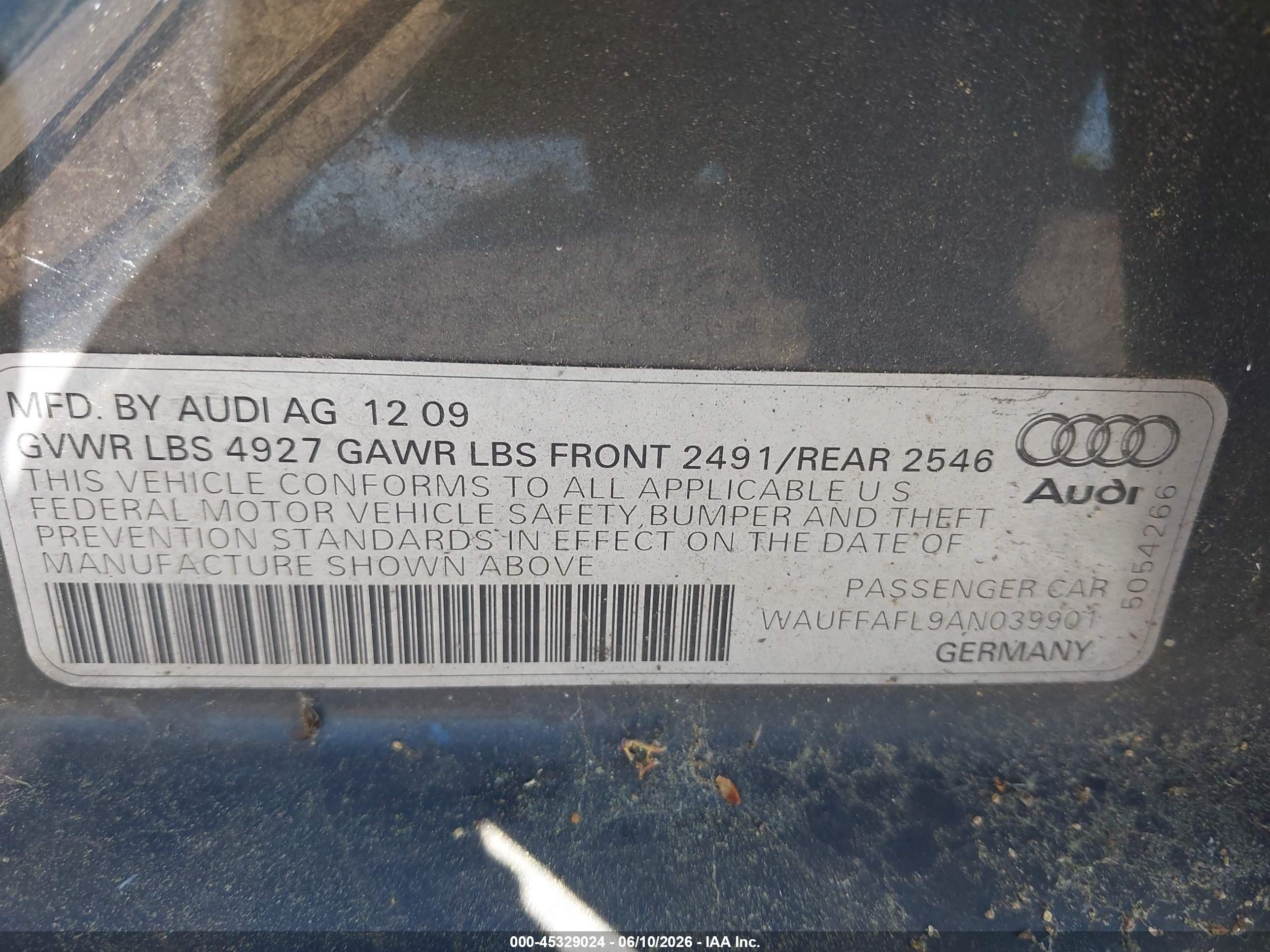 2010 Audi A4 2.0t Premium Dark Blue vin: WAUFFAFL9AN039901