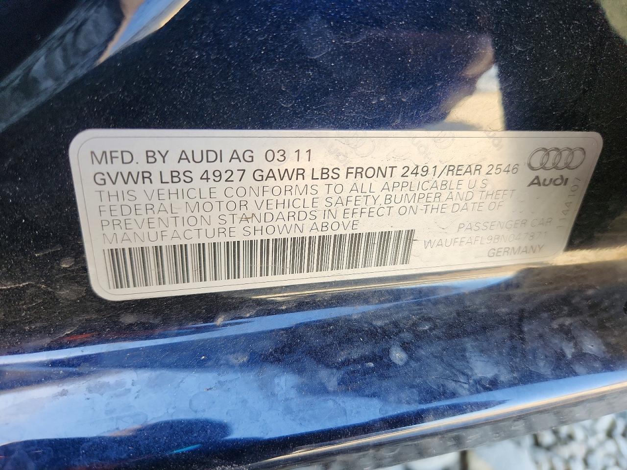 2011 Audi A4 Premium Plus Blue vin: WAUFFAFL9BN047871