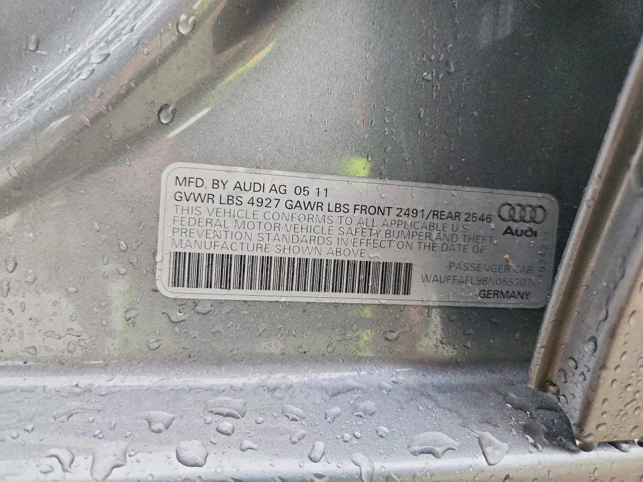 2011 Audi A4 Premium Plus Gray vin: WAUFFAFL9BN055307