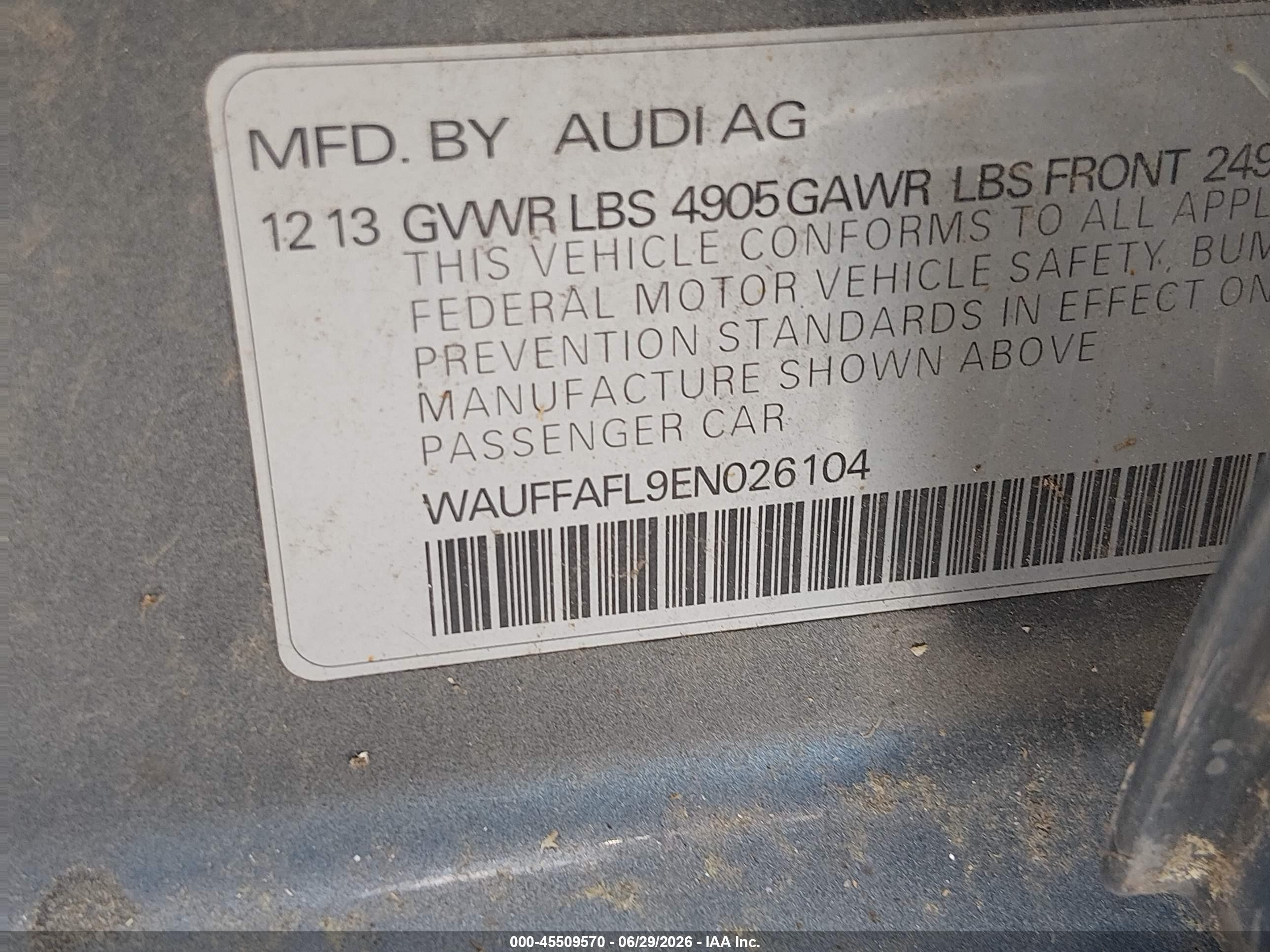 2014 Audi A4 2.0t Premium Gray vin: WAUFFAFL9EN026104
