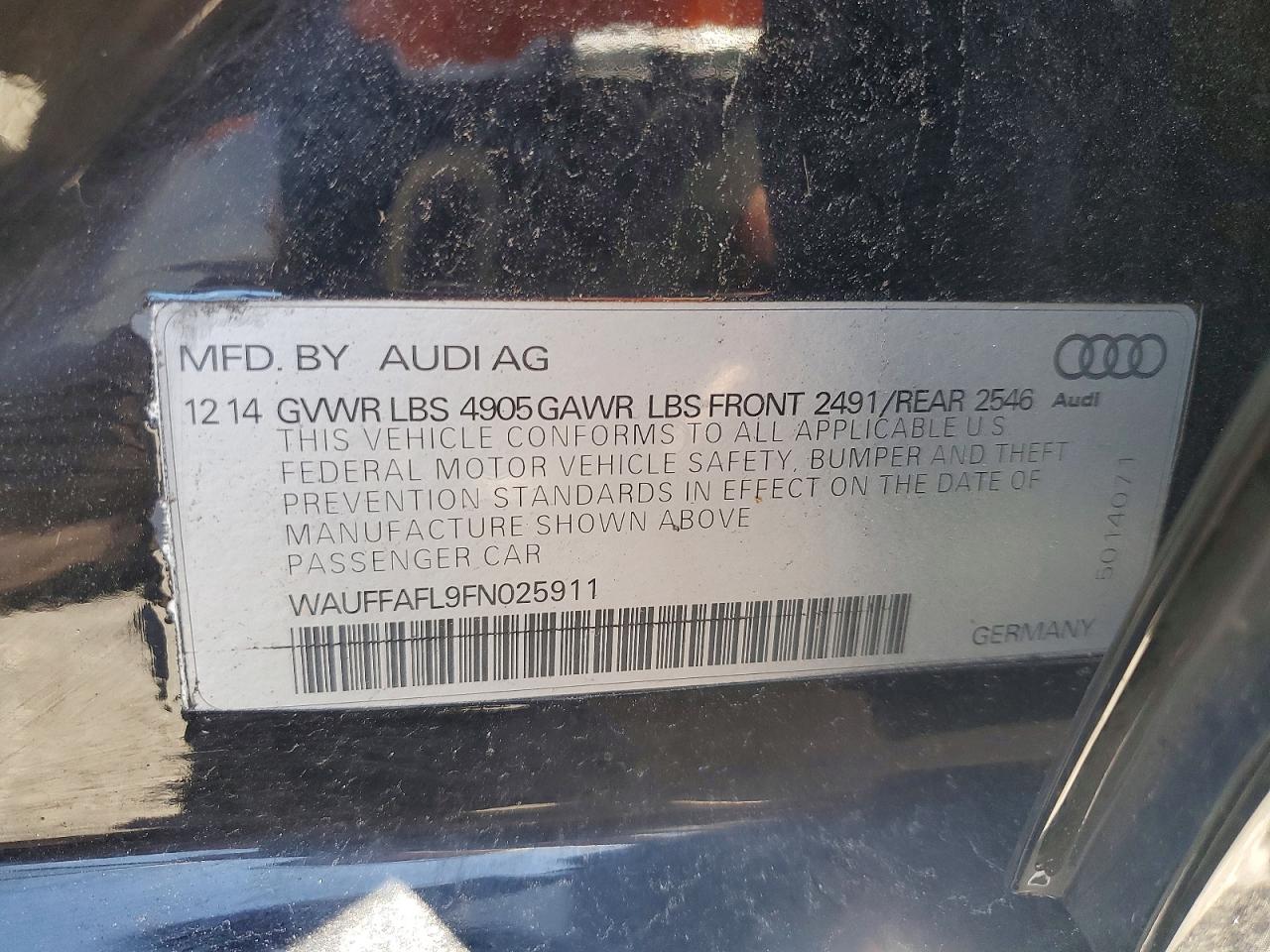 2015 Audi A4 Premium Plus Black vin: WAUFFAFL9FN025911