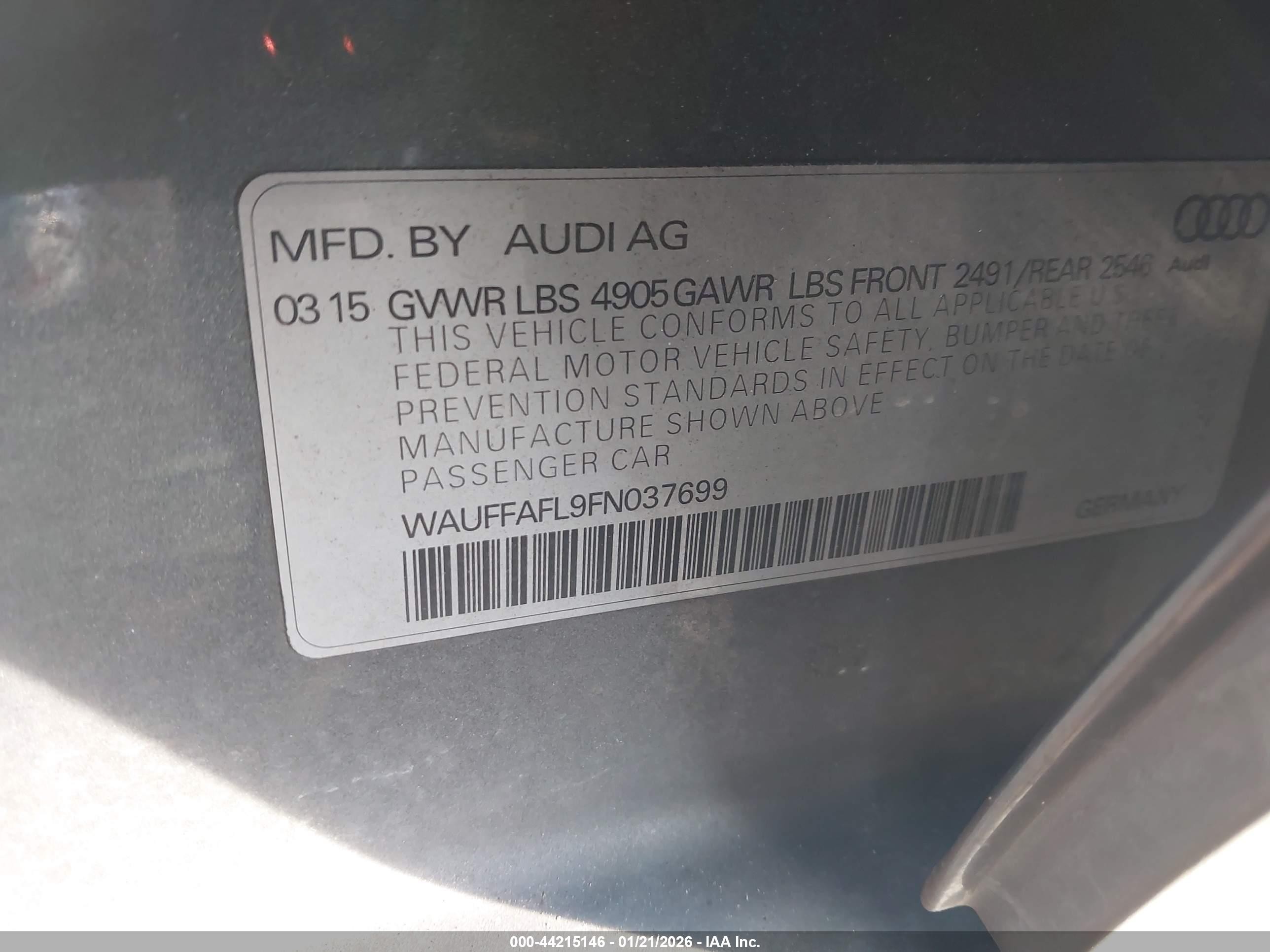 2015 Audi A4 2.0t Premium Gray vin: WAUFFAFL9FN037699