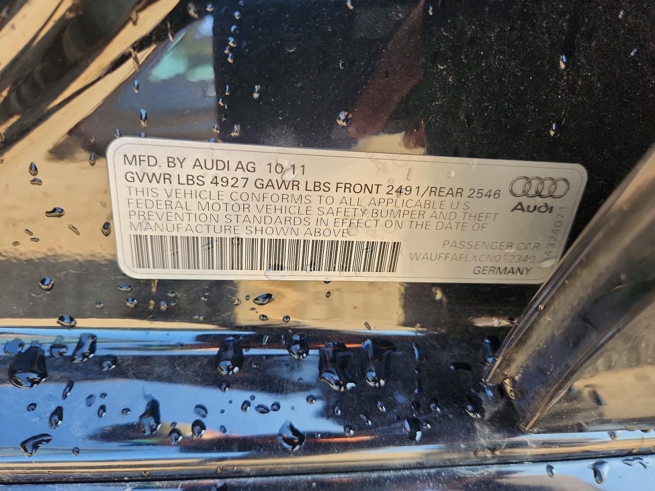 2012 Audi A4 Premium Plus Black vin: WAUFFAFLXCN012340