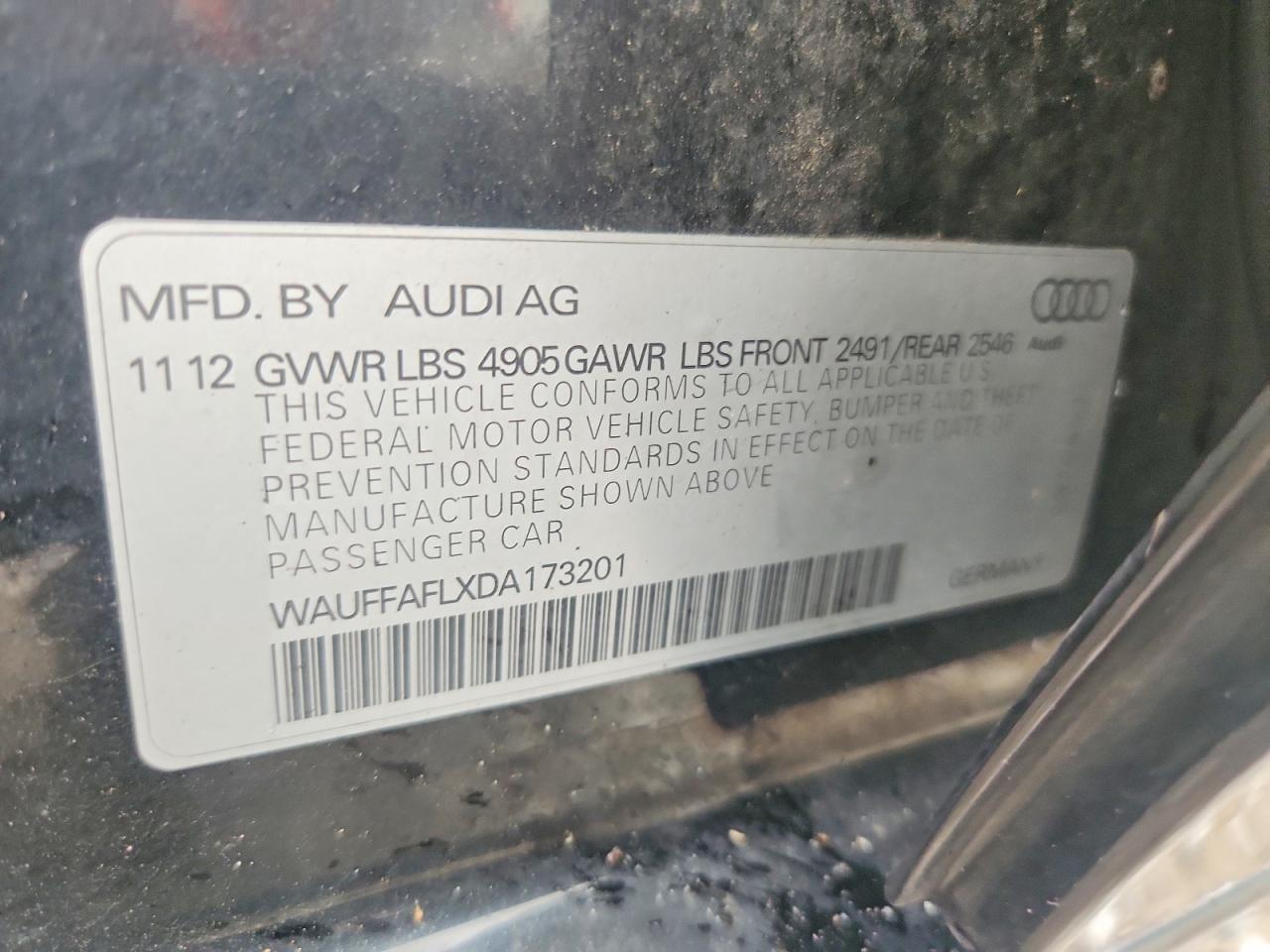 2013 Audi A4 Premium Plus Black vin: WAUFFAFLXDA173201
