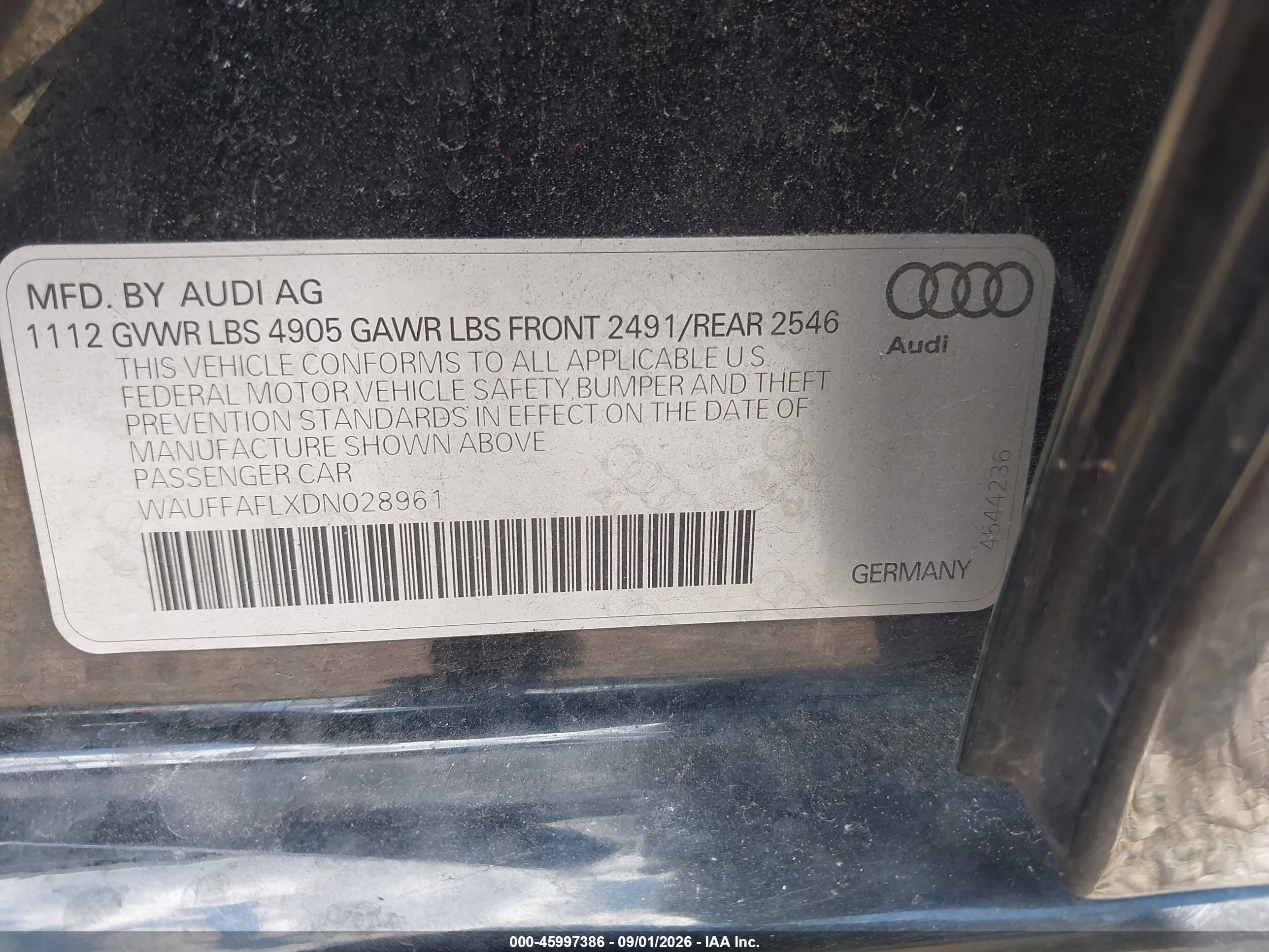 2013 Audi A4 2.0t Premium Black vin: WAUFFAFLXDN028961