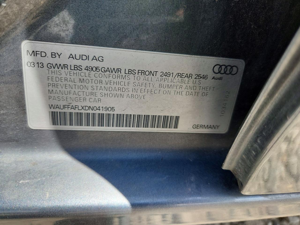 2013 Audi A4 Premium Plus Gray vin: WAUFFAFLXDN041905