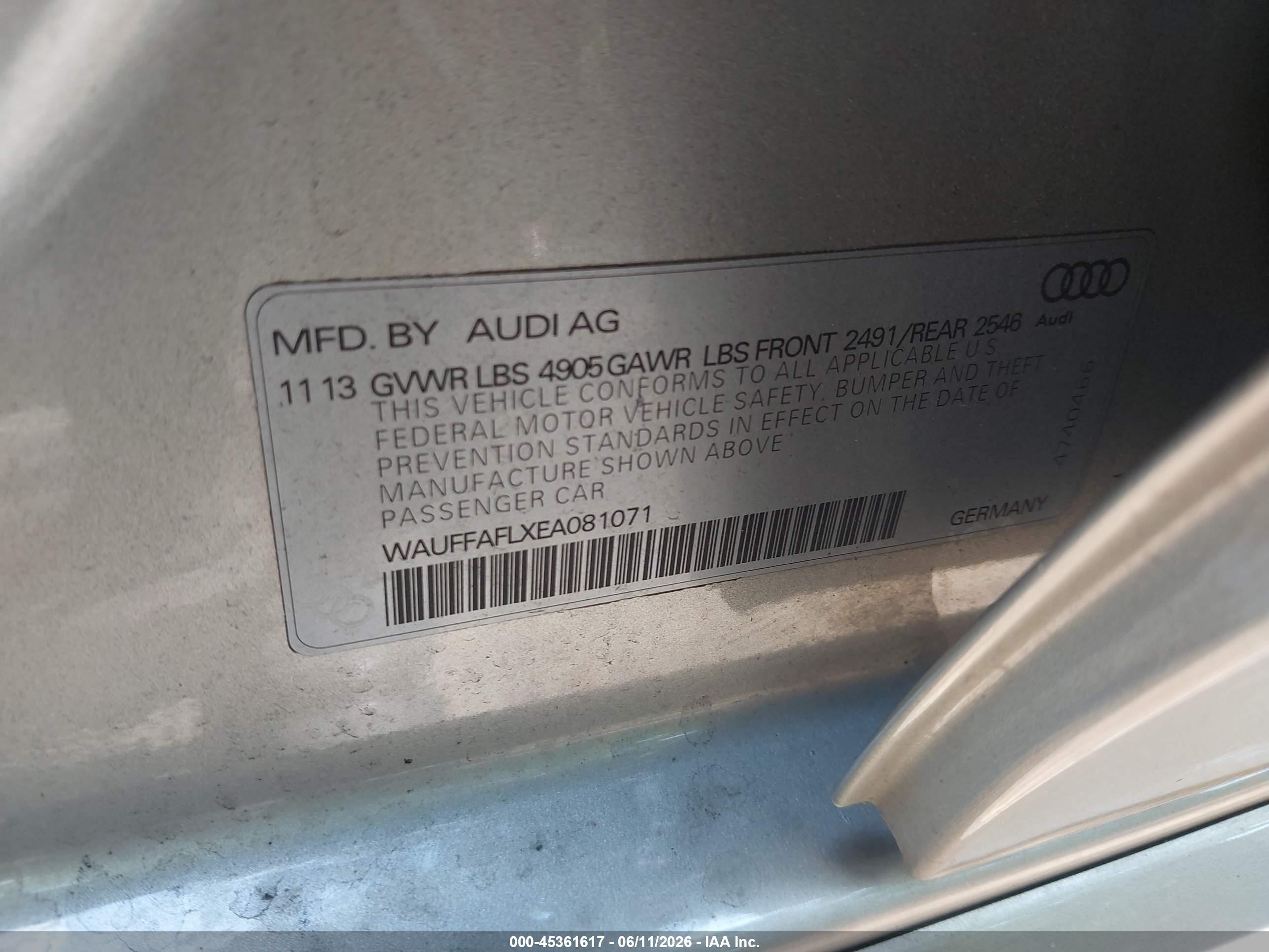 2014 Audi A4 2.0t Premium Silver vin: WAUFFAFLXEA081071