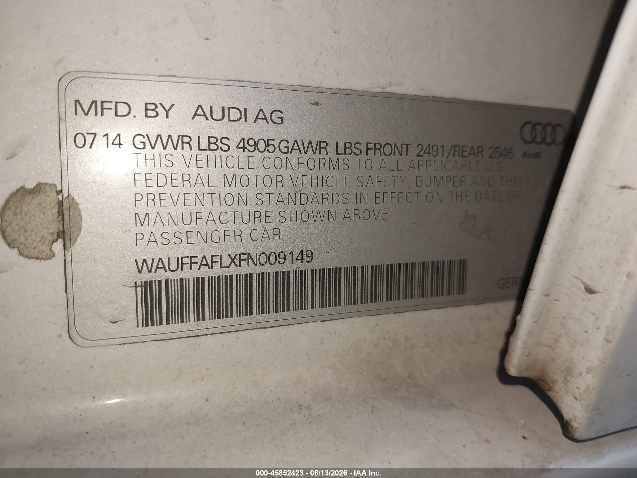 2015 Audi A4 2.0t Premium White vin: WAUFFAFLXFN009149