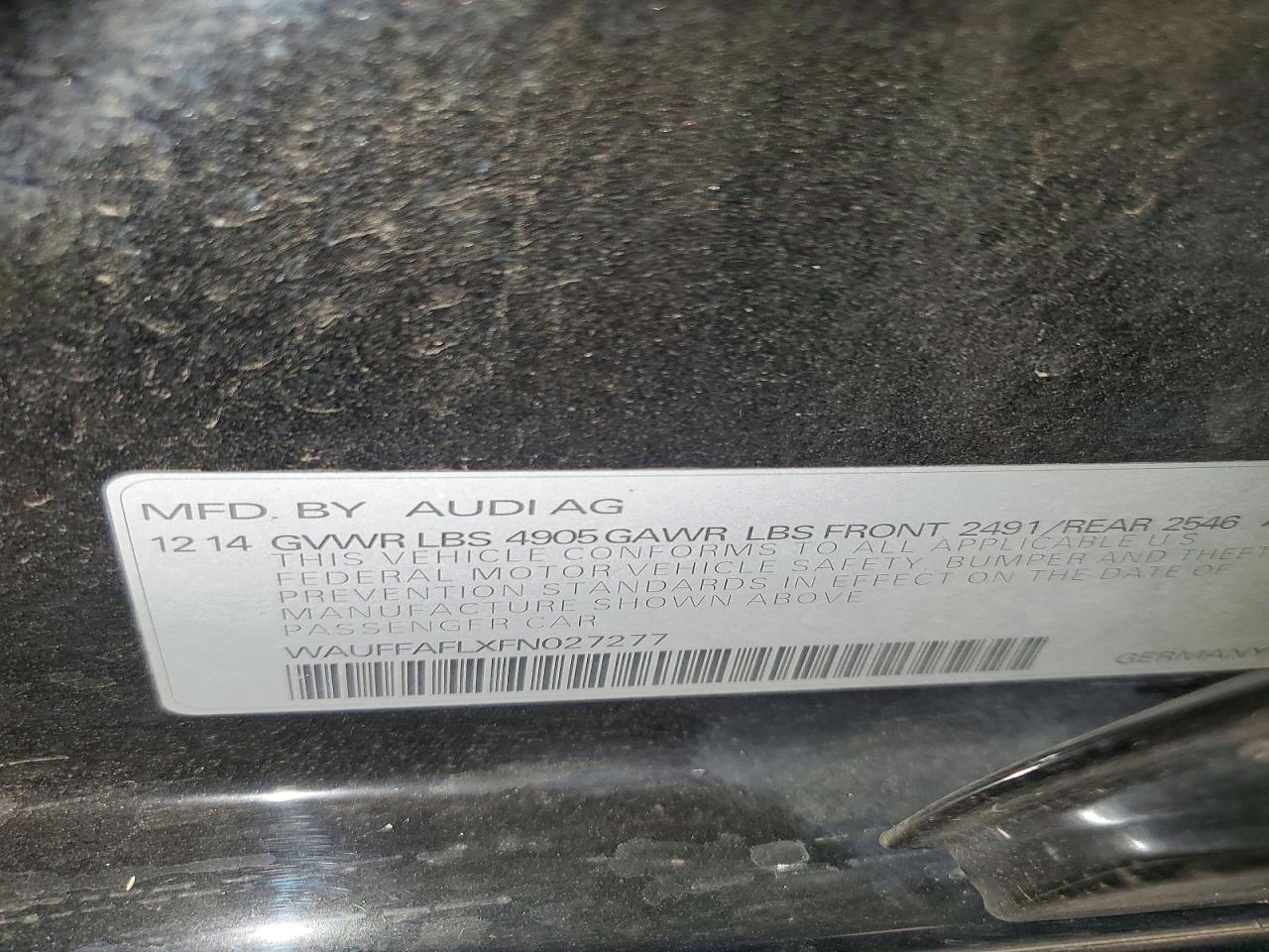 2015 Audi A4 Premium Plus Black vin: WAUFFAFLXFN027277