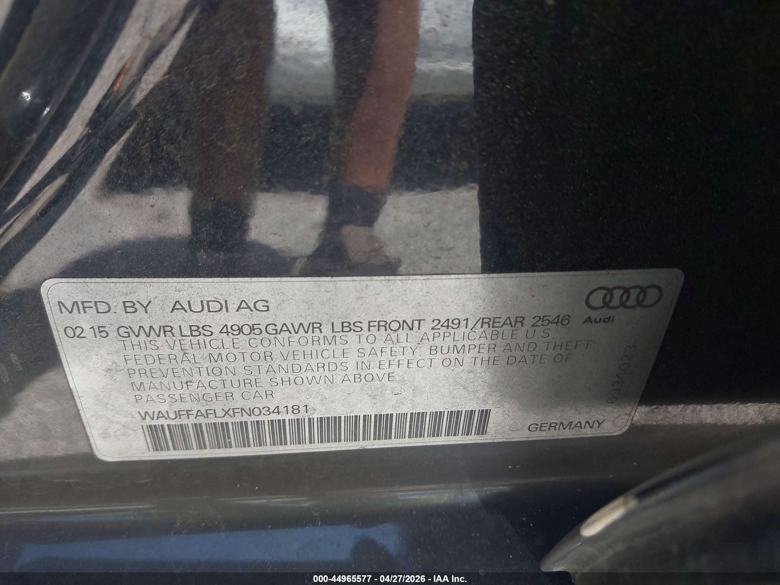 2015 Audi A4 2.0t Premium Dark Blue vin: WAUFFAFLXFN034181