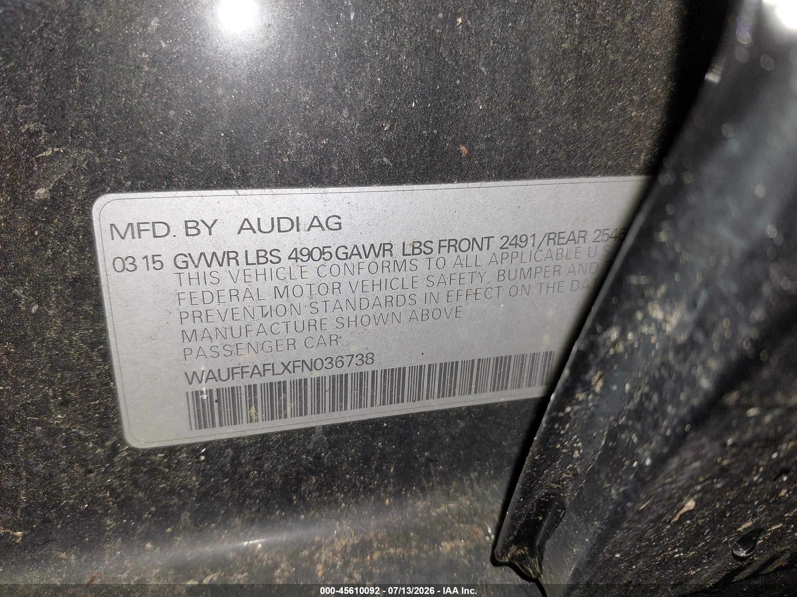 2015 Audi A4 2.0t Premium Black vin: WAUFFAFLXFN036738