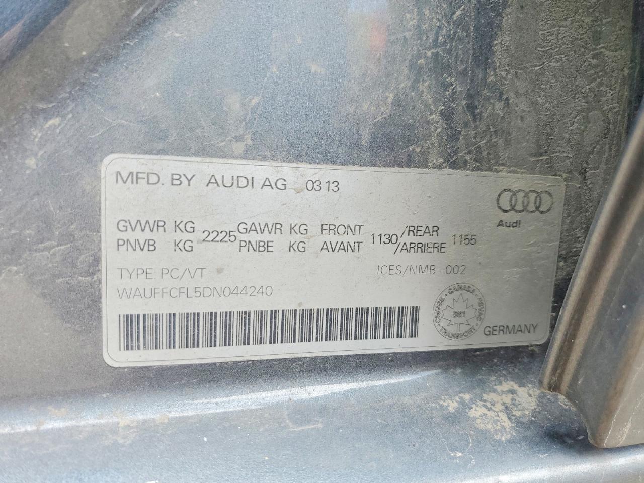 2013 Audi A4 Premium Plus Gray vin: WAUFFCFL5DN044240