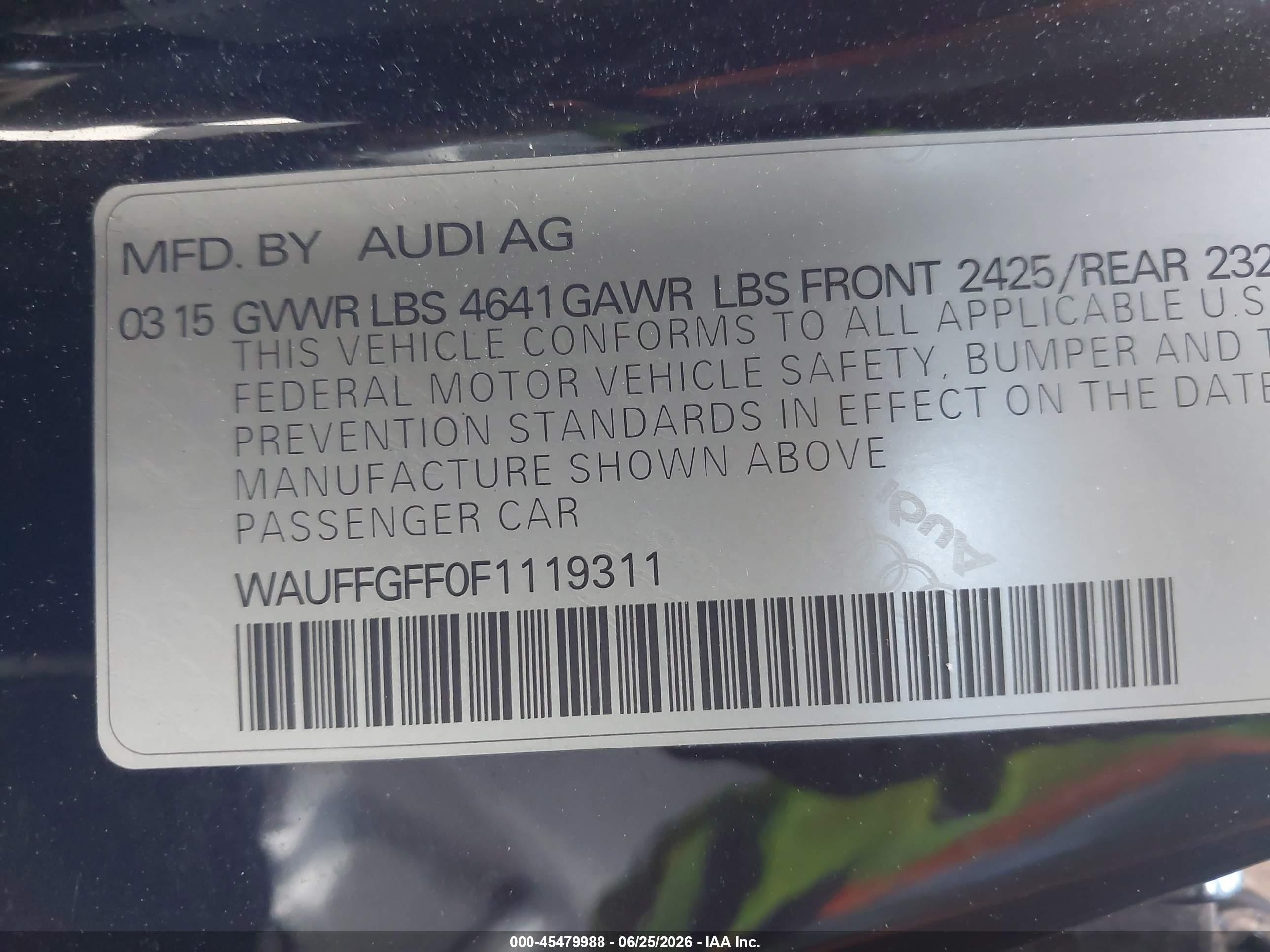 2015 Audi S3 2.0t Premium Plus Black vin: WAUFFGFF0F1119311