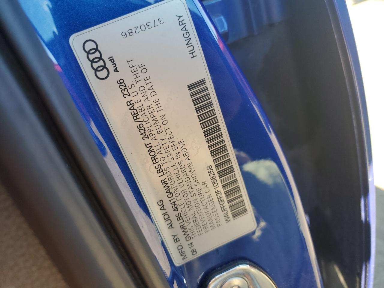 2015 Audi S3 Prestige Blue vin: WAUFFGFF2F1056258