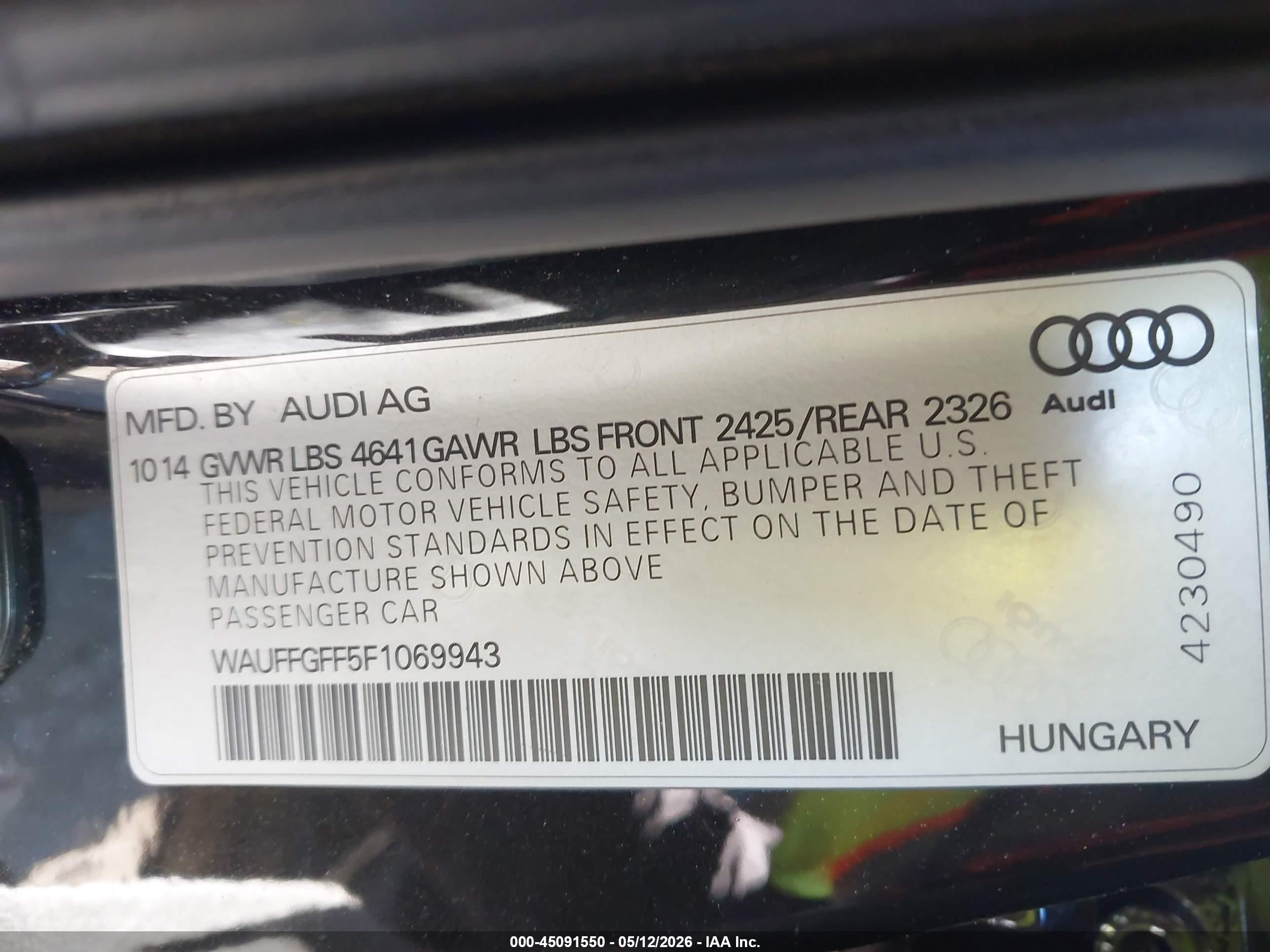 2015 Audi S3 2.0t Premium Plus Черный vin: WAUFFGFF5F1069943