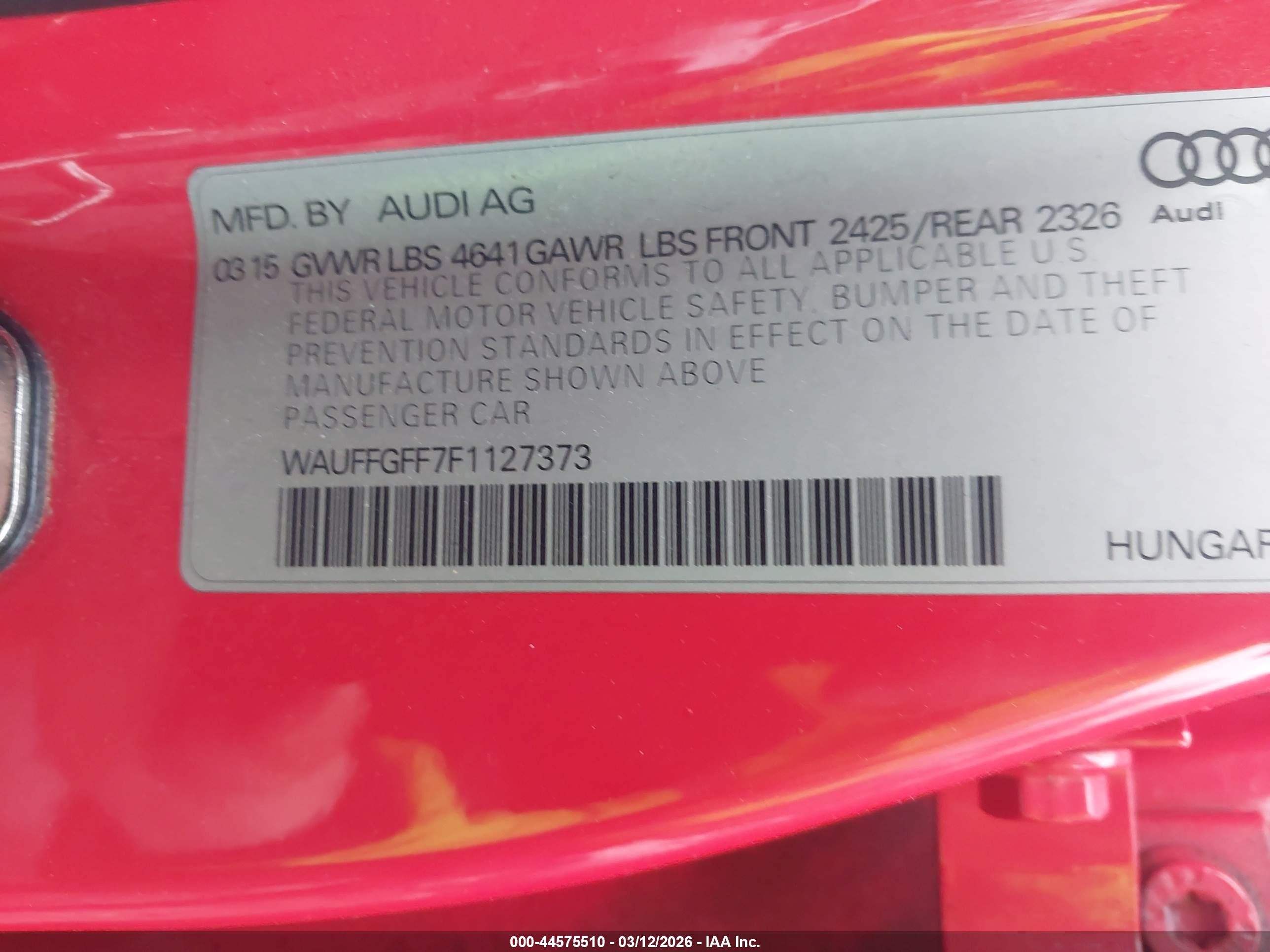 2015 Audi S3 2.0t Premium Plus Red vin: WAUFFGFF7F1127373