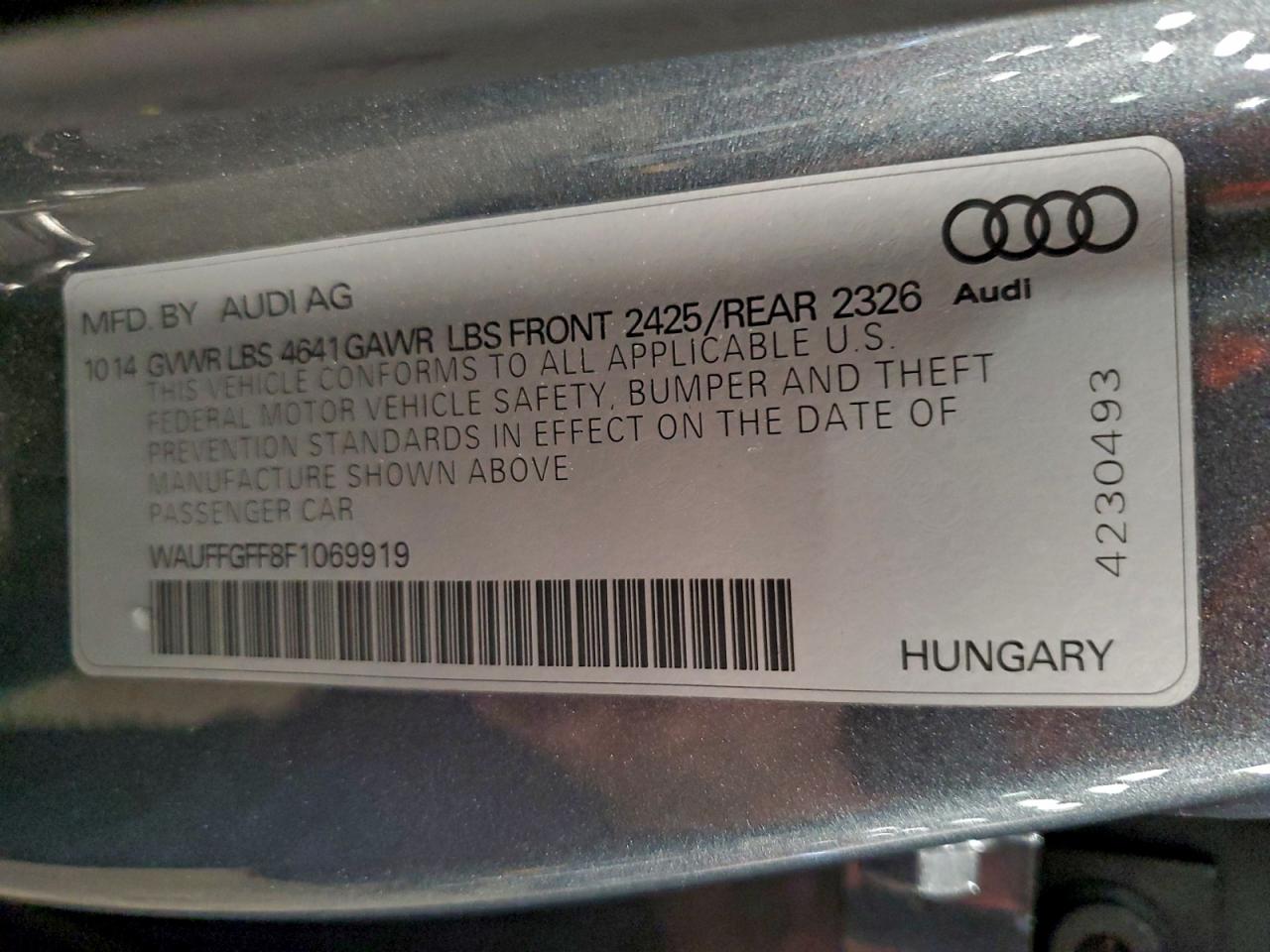 2015 Audi S3 Prestige Gray vin: WAUFFGFF8F1069919