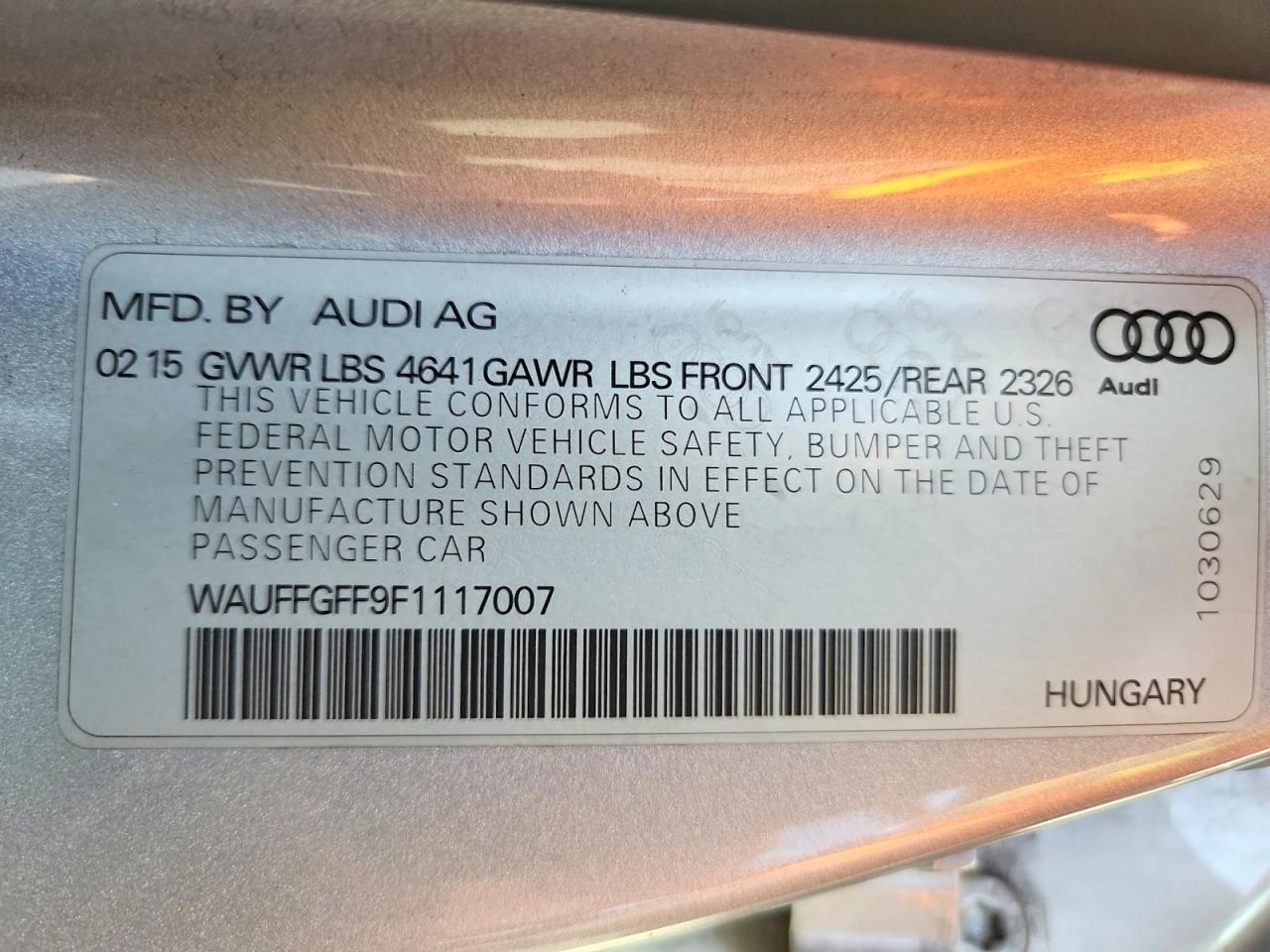 2015 Audi A3 Silver vin: WAUFFGFF9F1117007