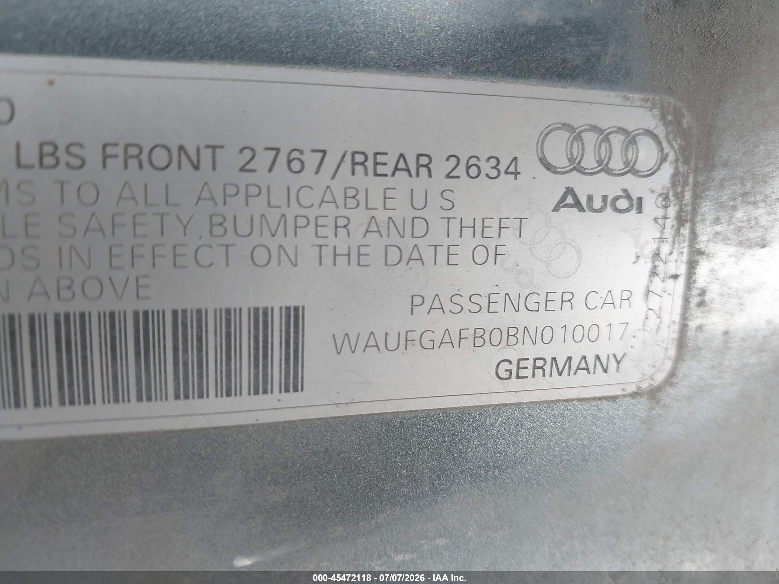 2011 Audi A6 3.0 Premium Blue vin: WAUFGAFB0BN010017
