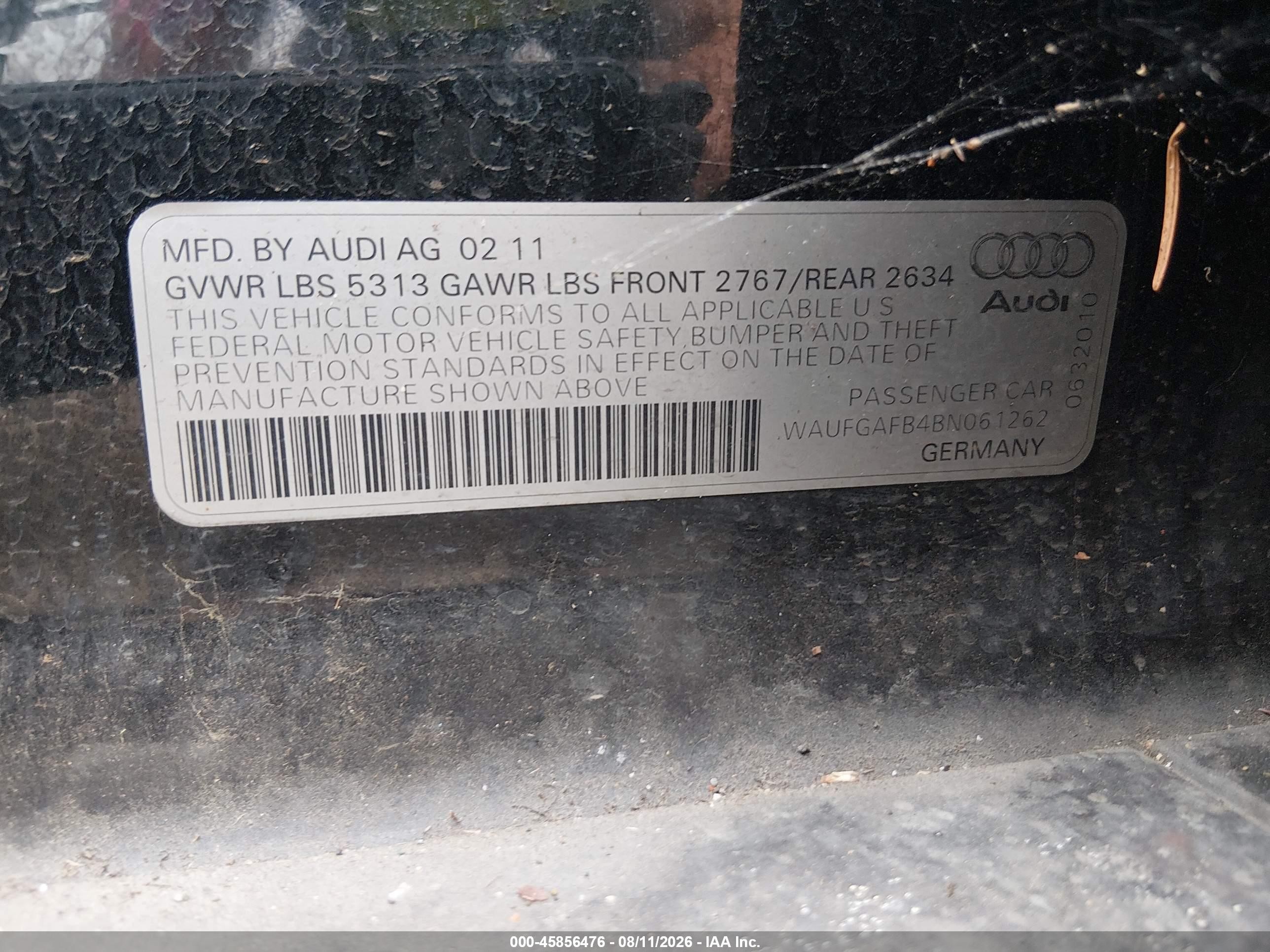 2011 Audi A6 3.0 Premium Black vin: WAUFGAFB4BN061262