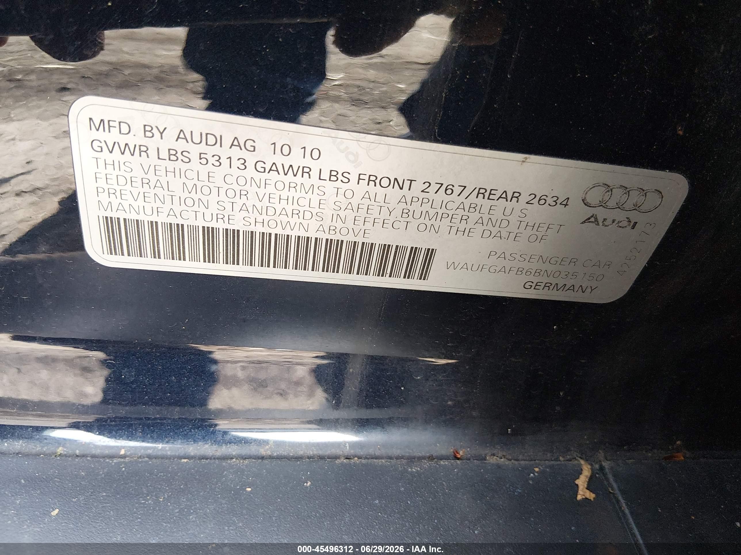 2011 Audi A6 3.0 Premium Blue vin: WAUFGAFB6BN035150