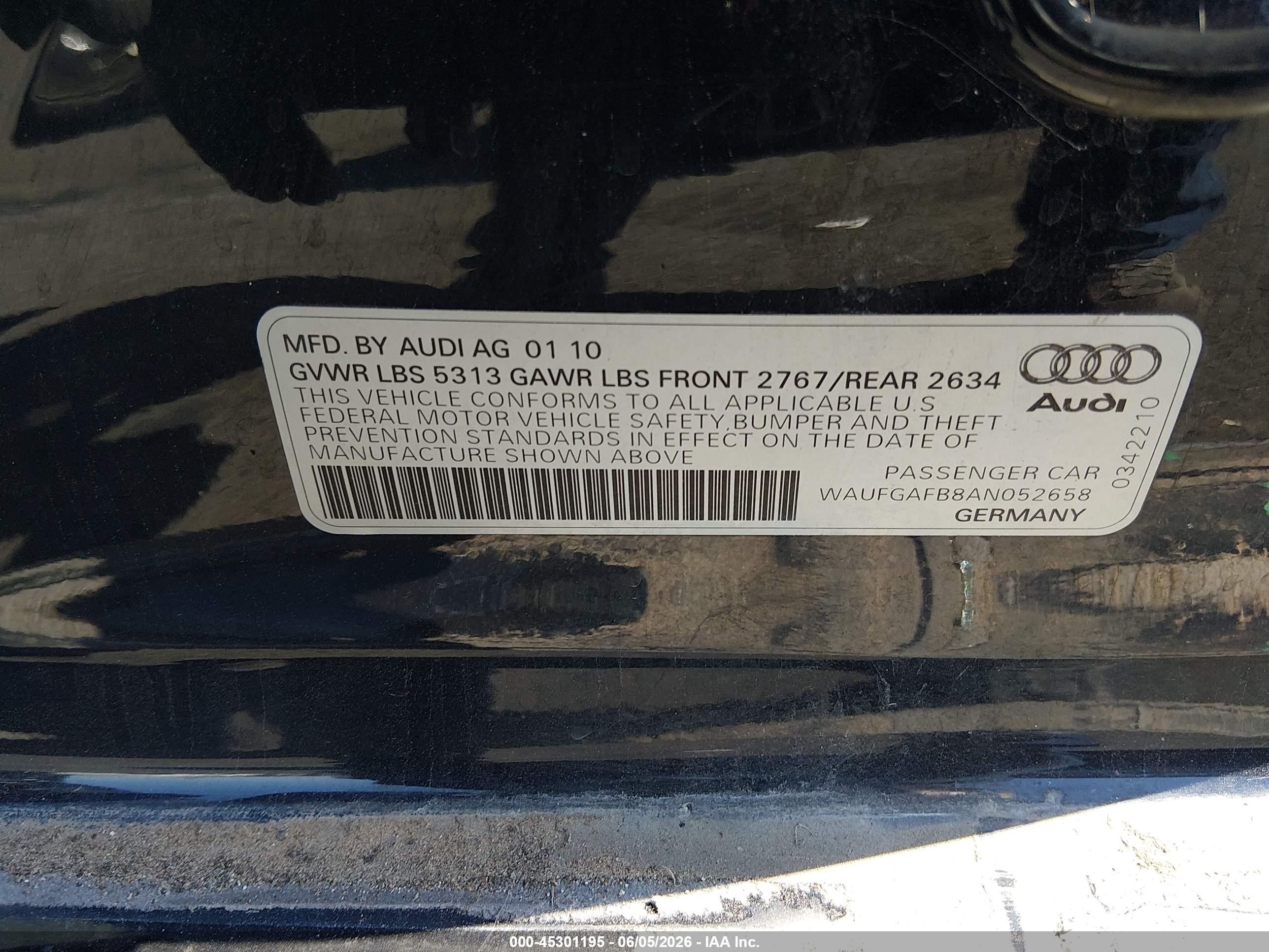 2010 Audi A6 3.0 Premium Black vin: WAUFGAFB8AN052658