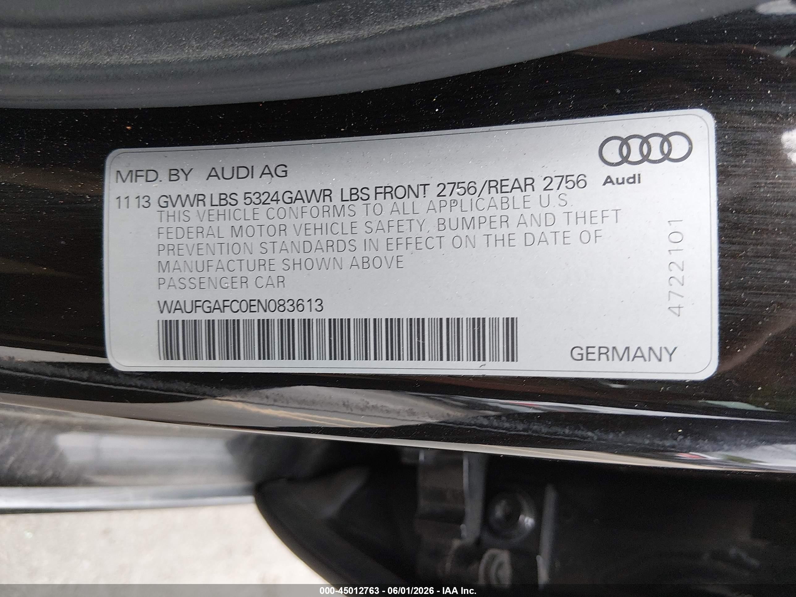 2014 Audi A6 3.0t Premium Plus Black vin: WAUFGAFC0EN083613
