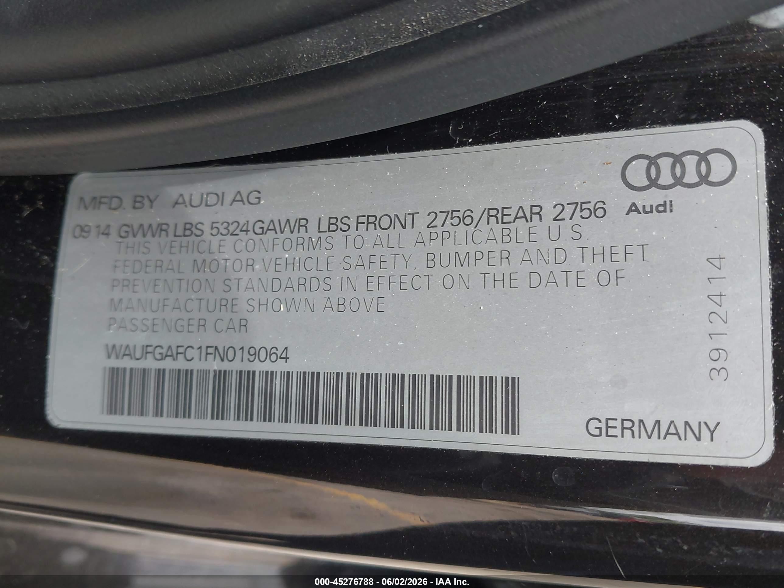 2015 Audi A6 3.0t Premium Plus Black vin: WAUFGAFC1FN019064