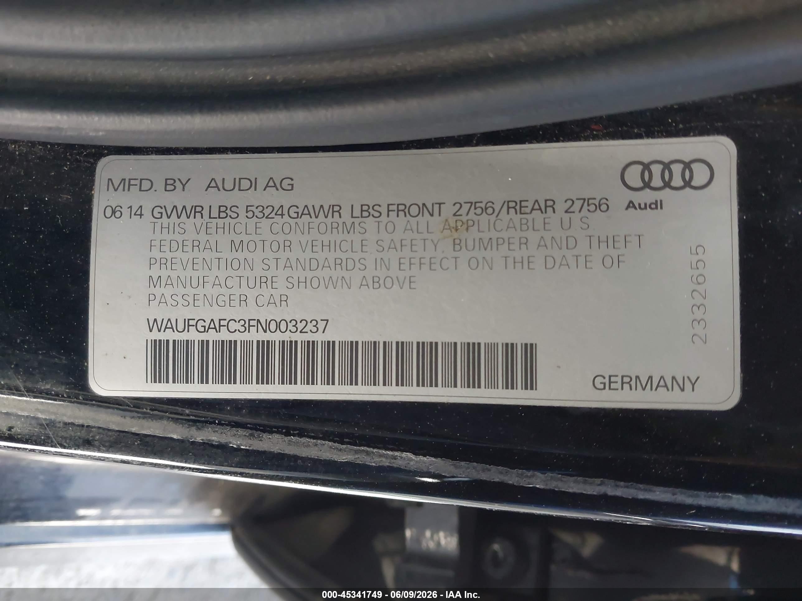 2015 Audi A6 3.0t Premium Plus Black vin: WAUFGAFC3FN003237
